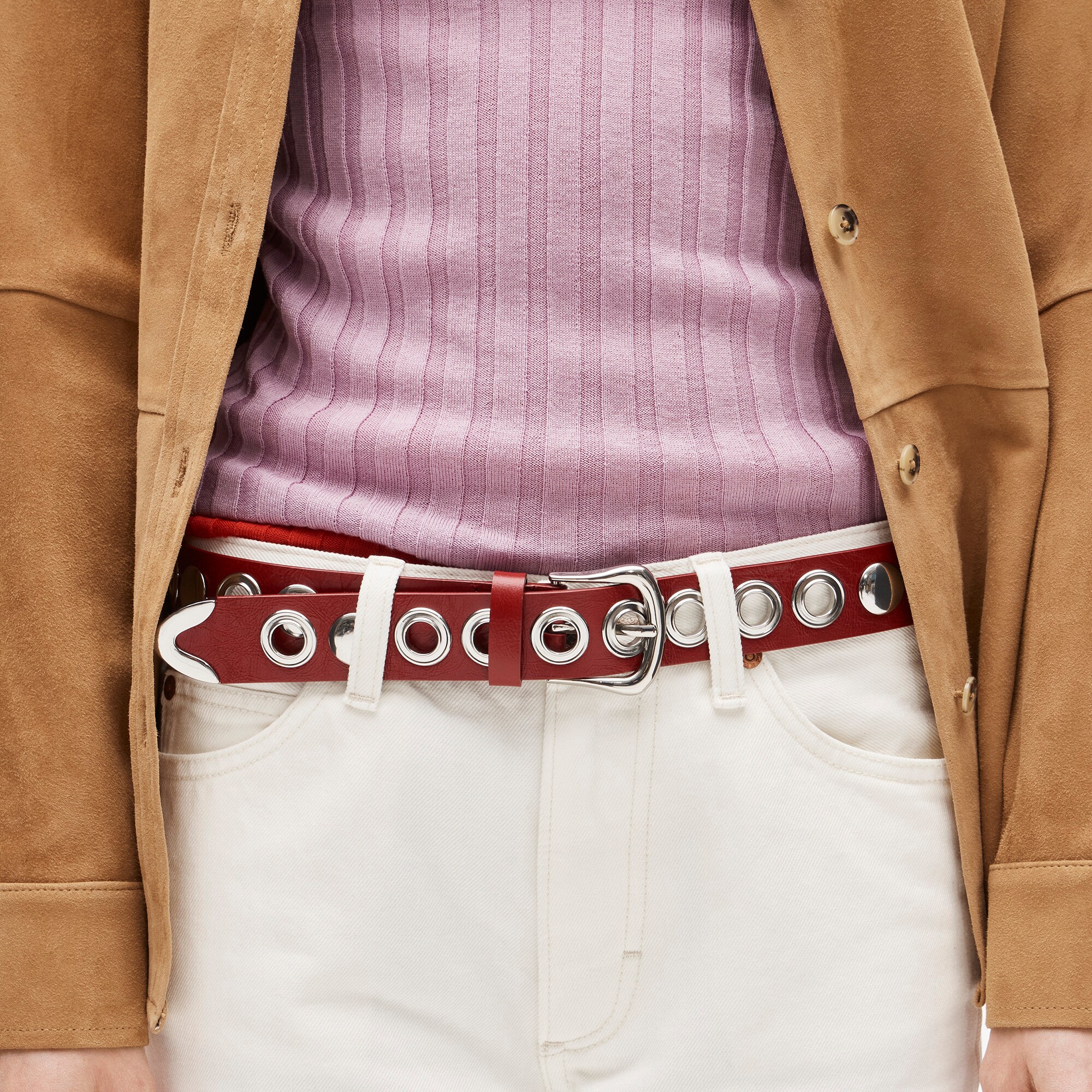 Grommet belt in Italian leather