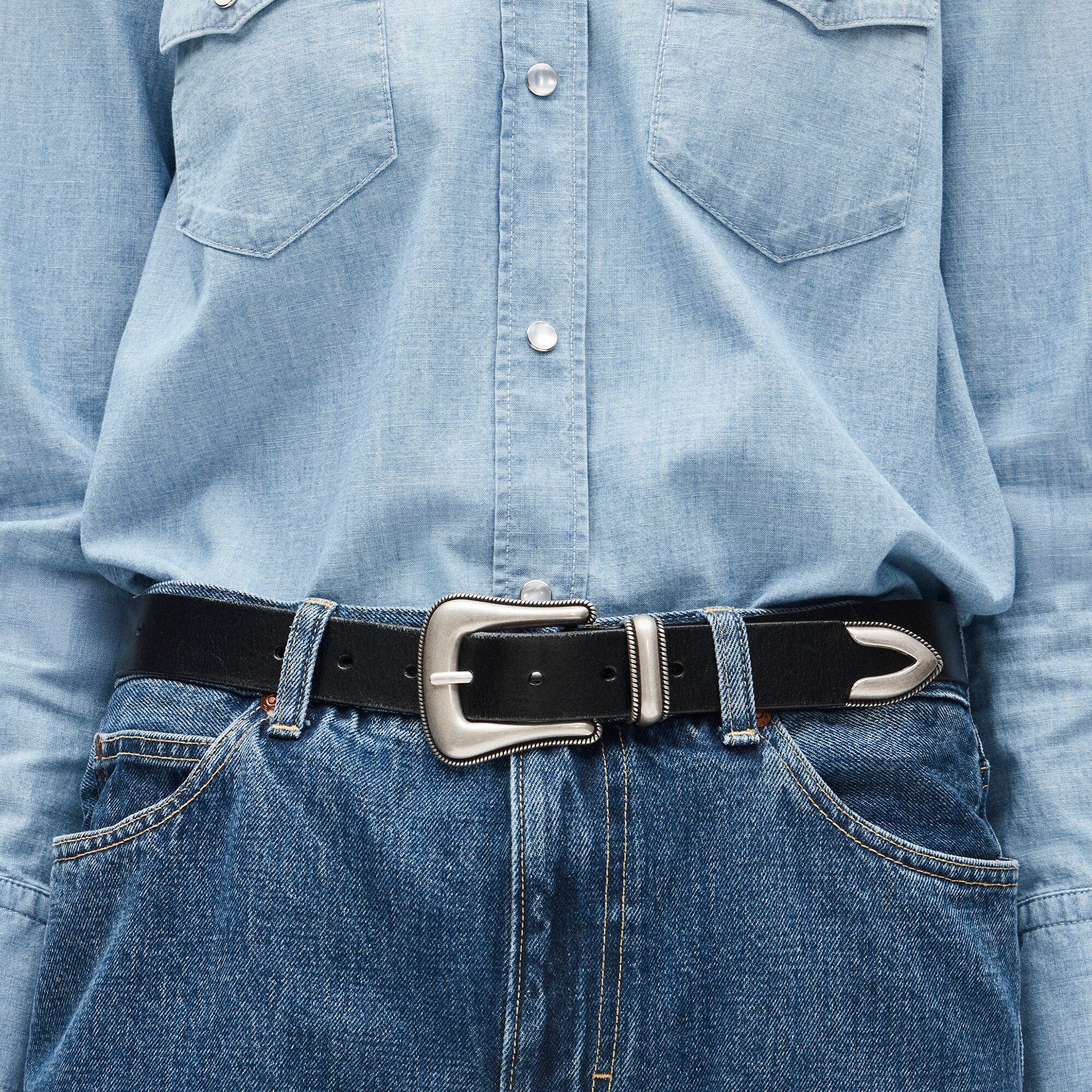 Western buckle belt in Italian leather