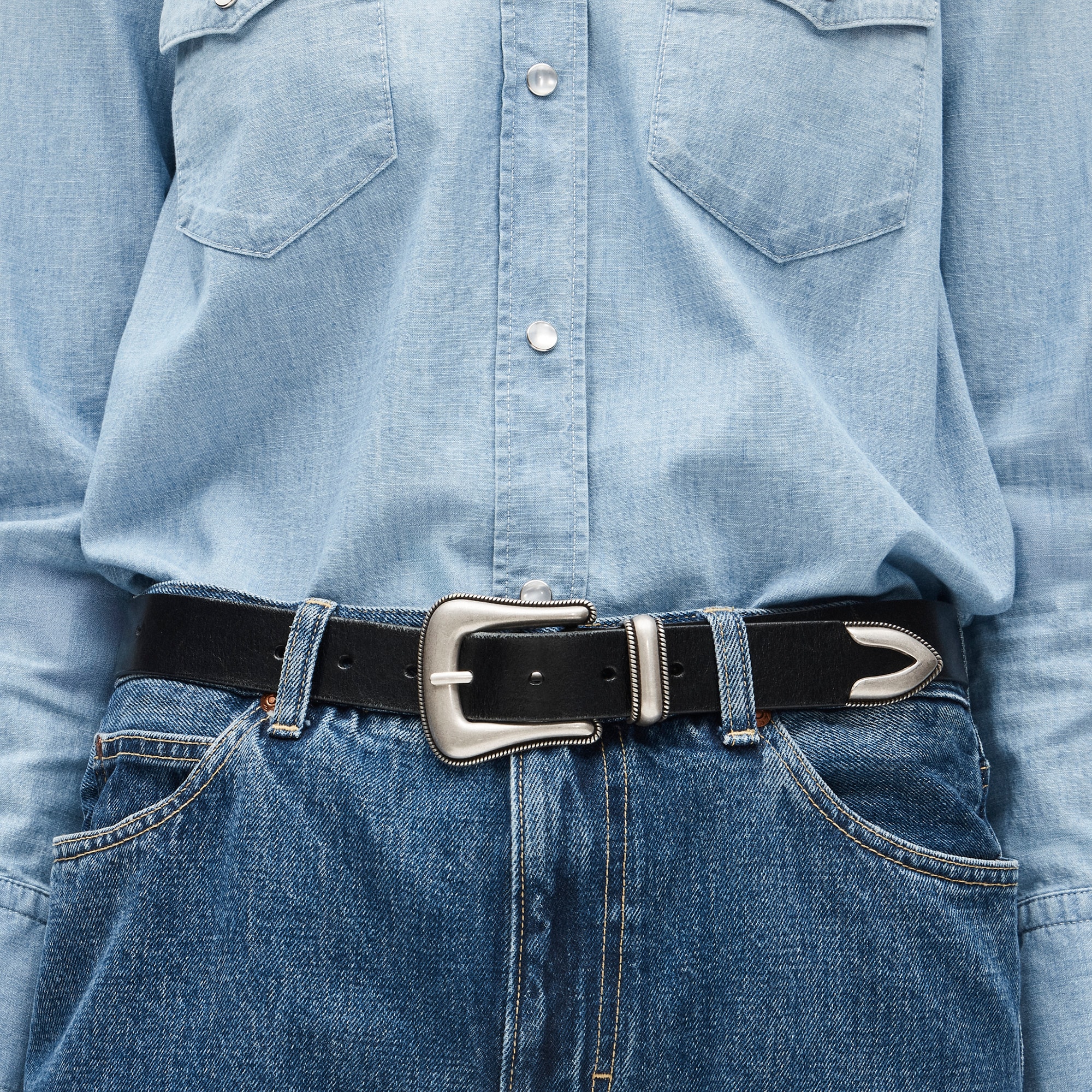 womens Western leather belt with metal tip