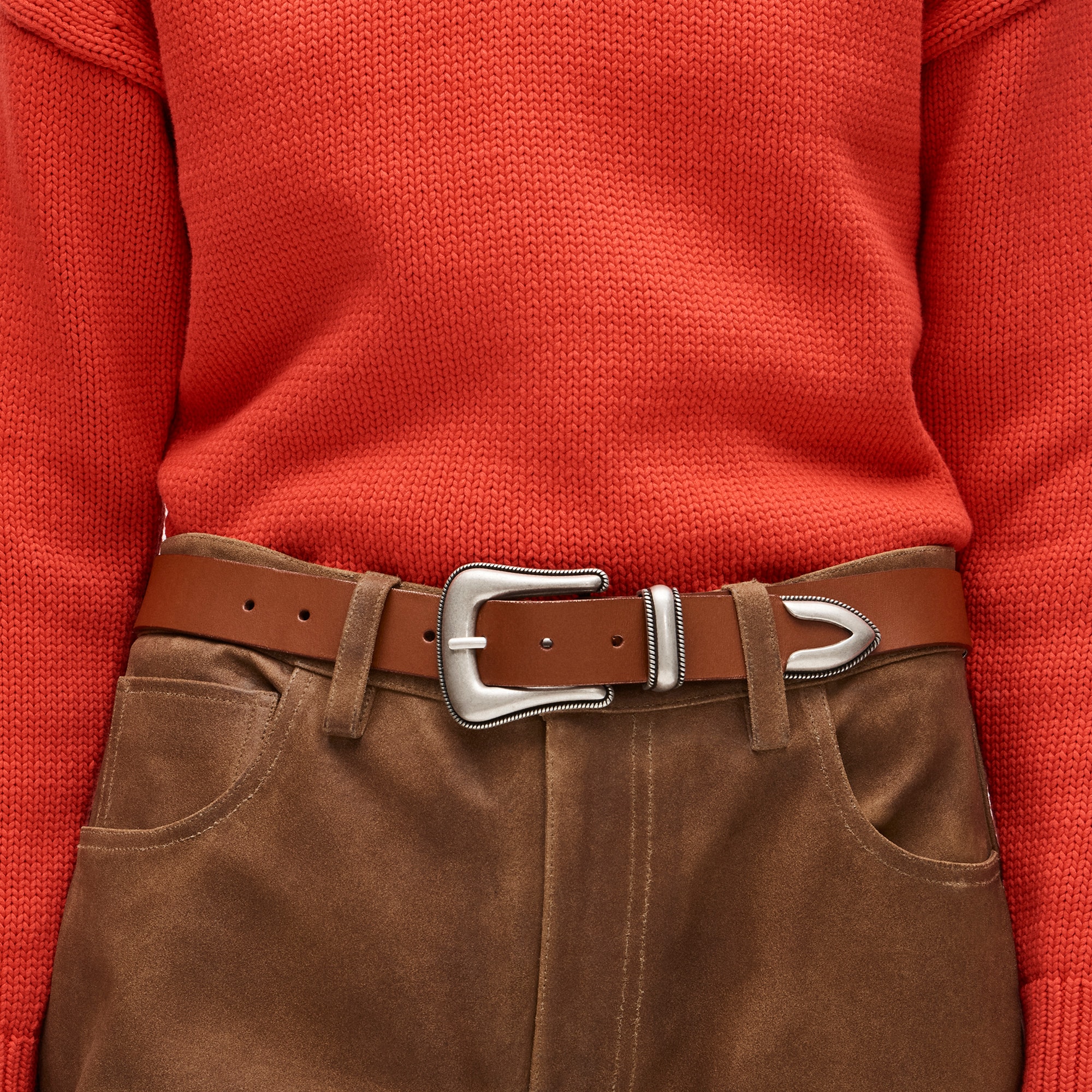 womens Western leather belt with metal tip