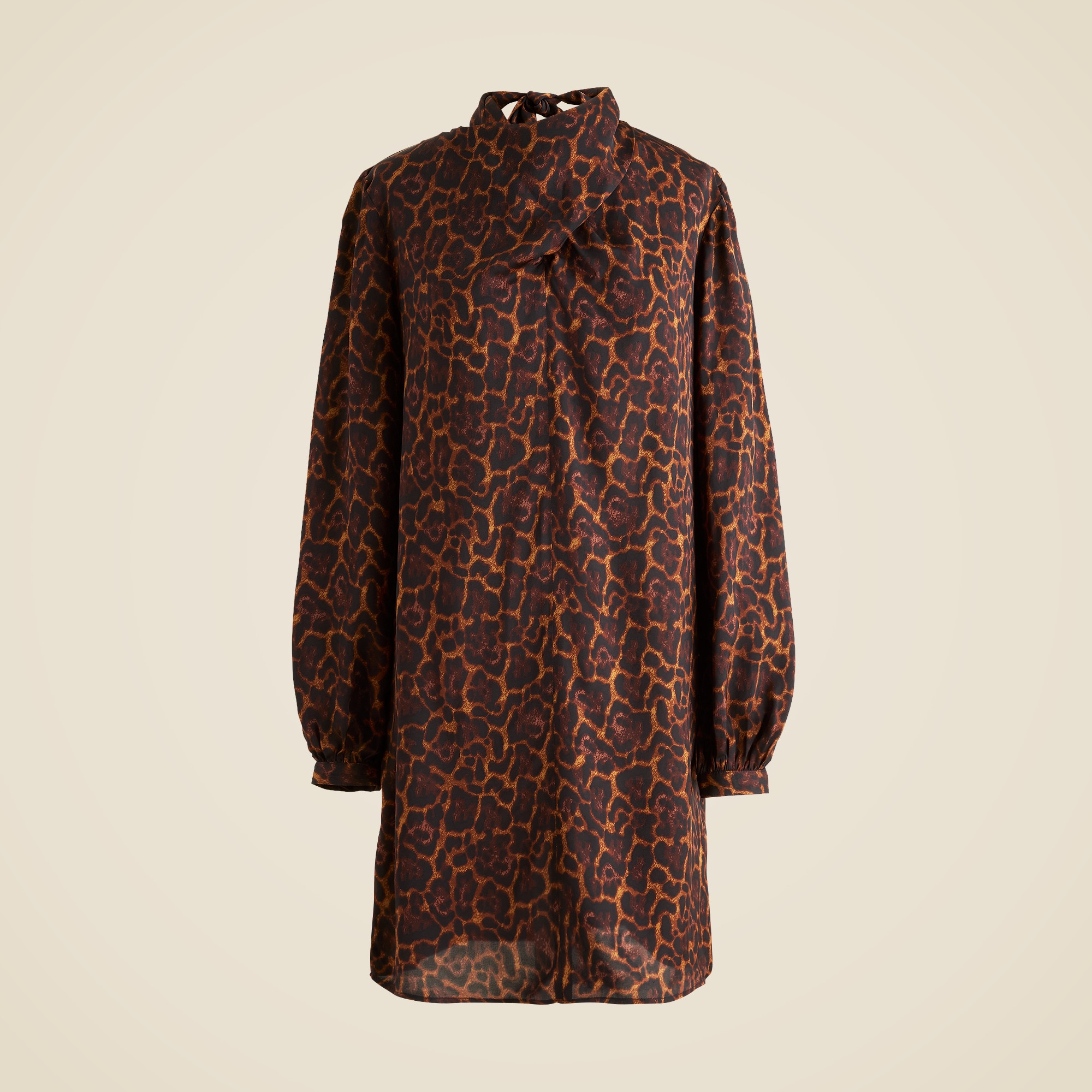 Scarf-neck shift dress in leopard print