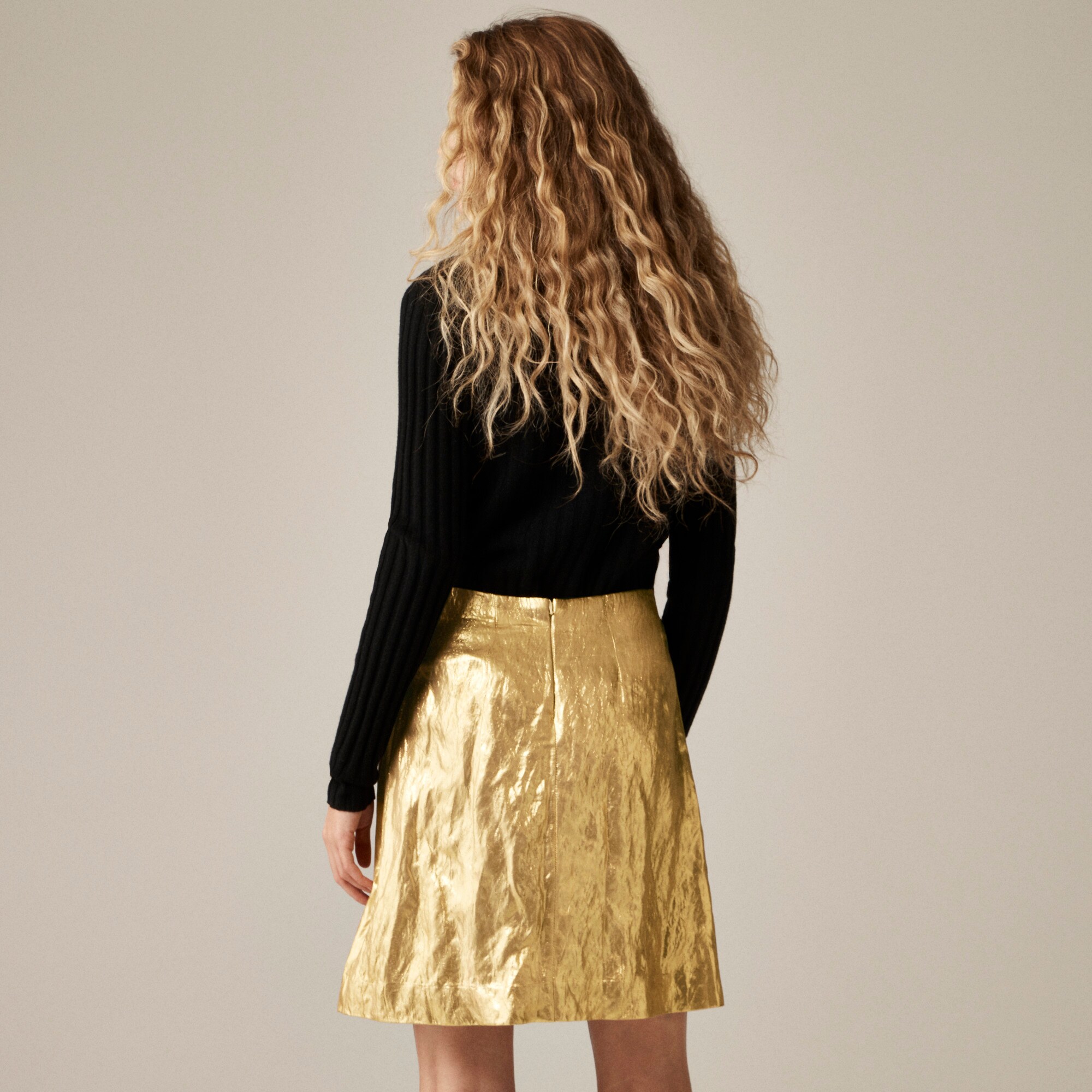 Drawer prune gold schmidt レースネックニット Fairfax Skirt In Crinkle Lamé For Women | J.Crew