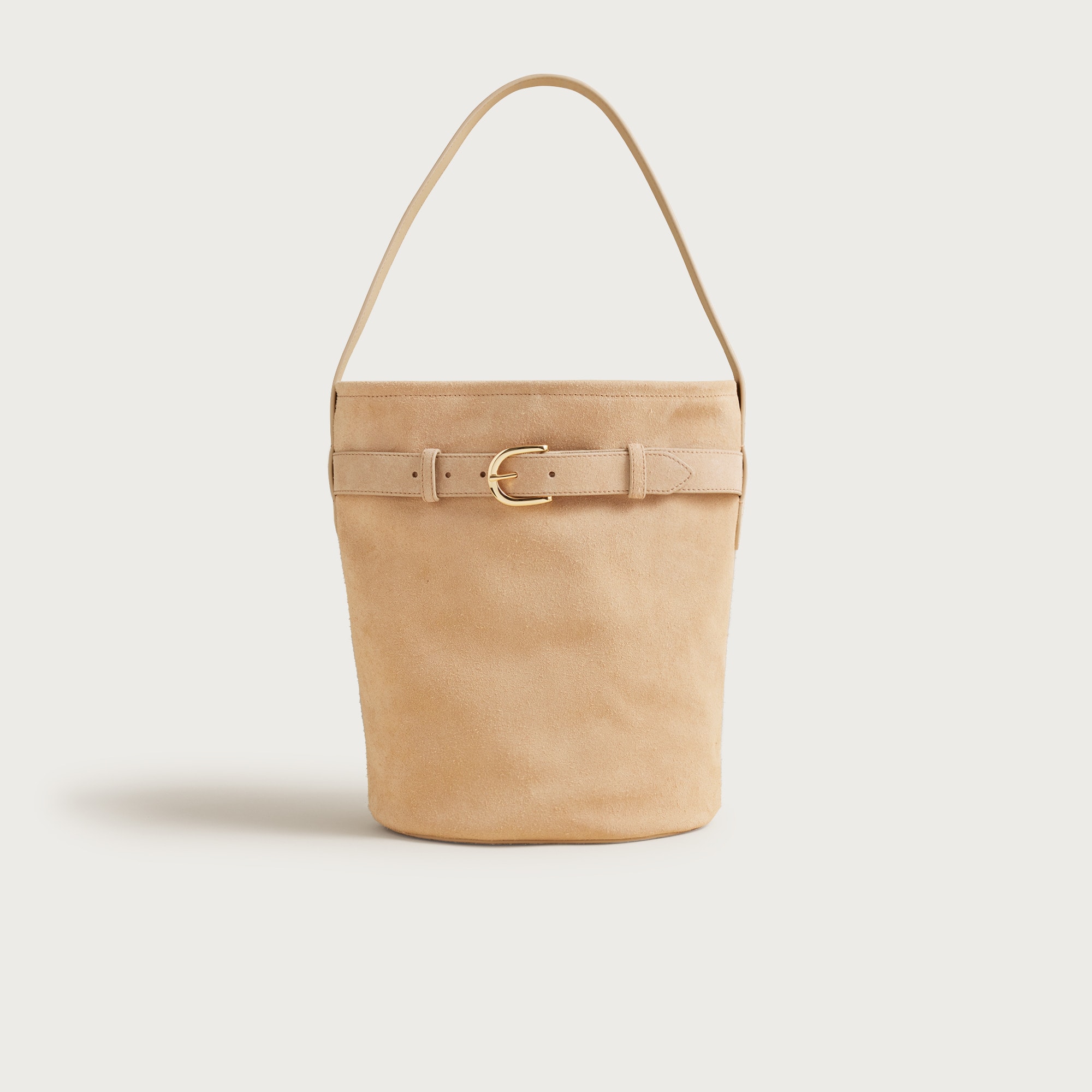 womens Berkeley belted bucket bag in suede