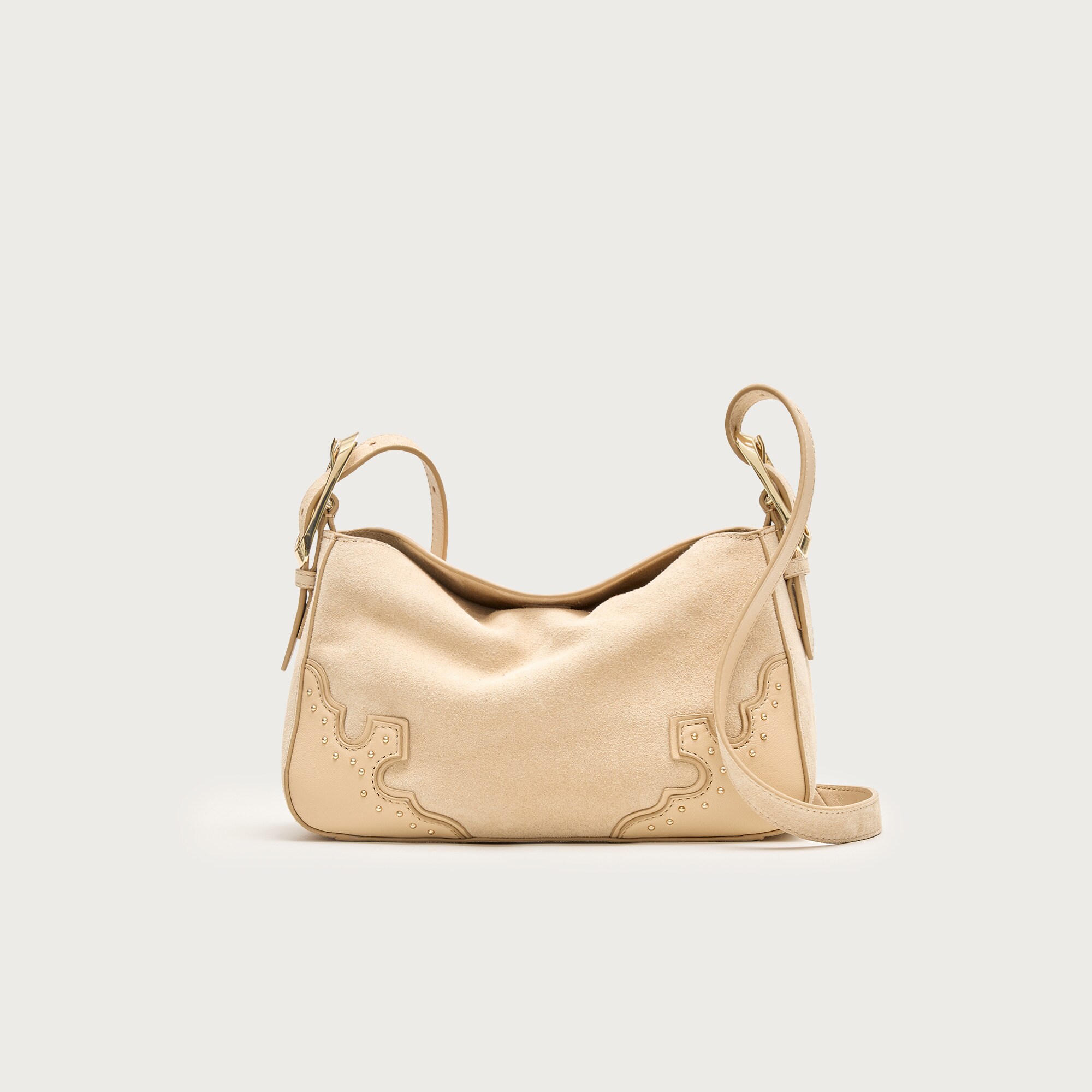 Berkeley small shoulder bag in studded leather and suede