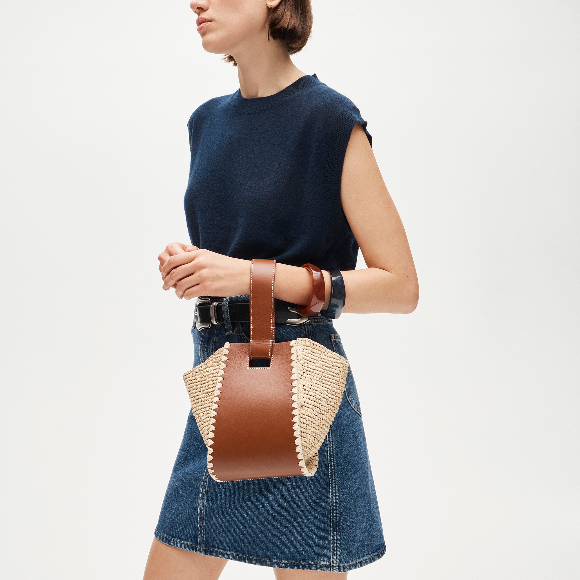 Top-handle Bag In Handknotted Straw And Leather For Women | J.Crew
