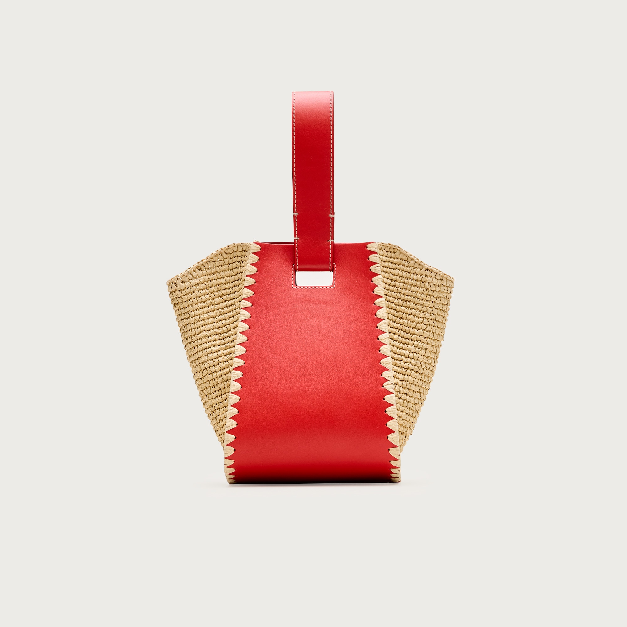 Top-handle bag in handknotted straw and leather