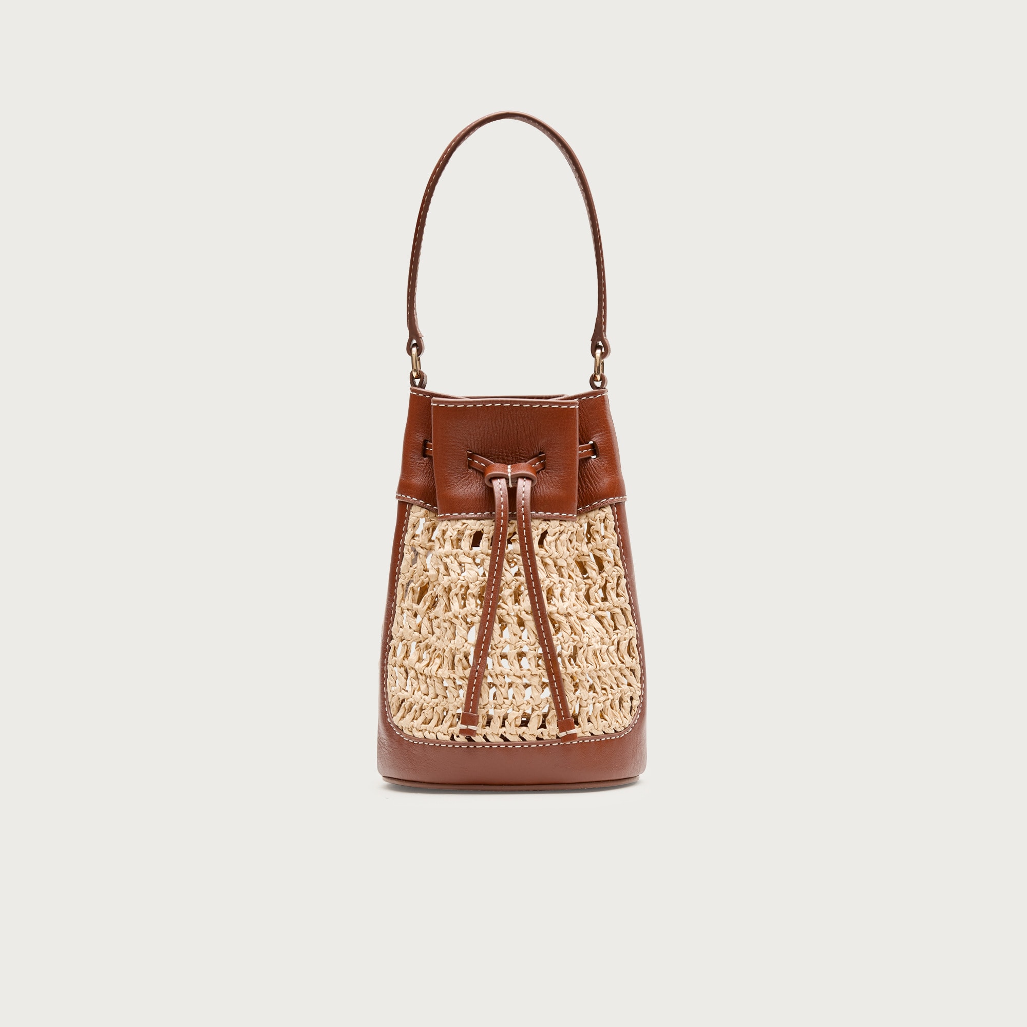 womens Drawstring bag in straw and leather