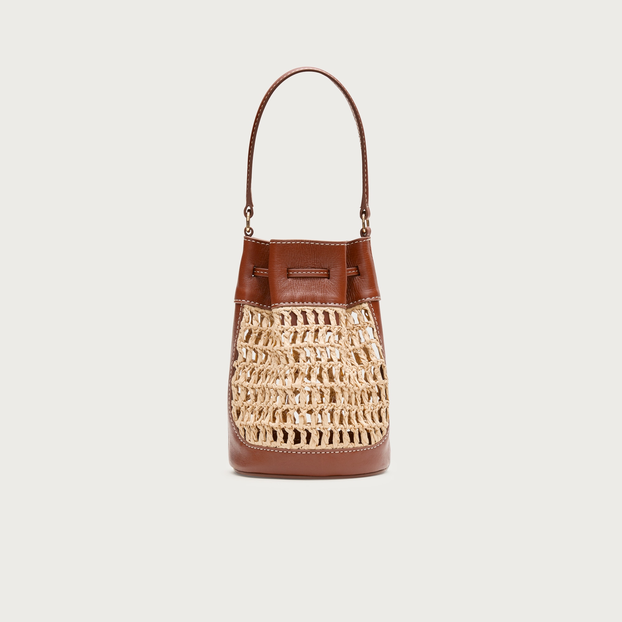 Drawstring Bag In Straw And Leather For Women | J.Crew