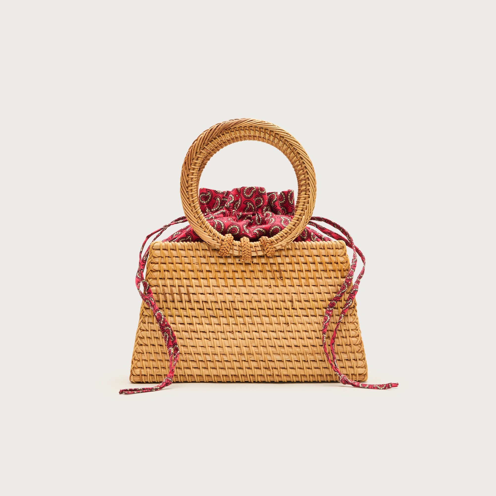 Rattan circle top-handle bag