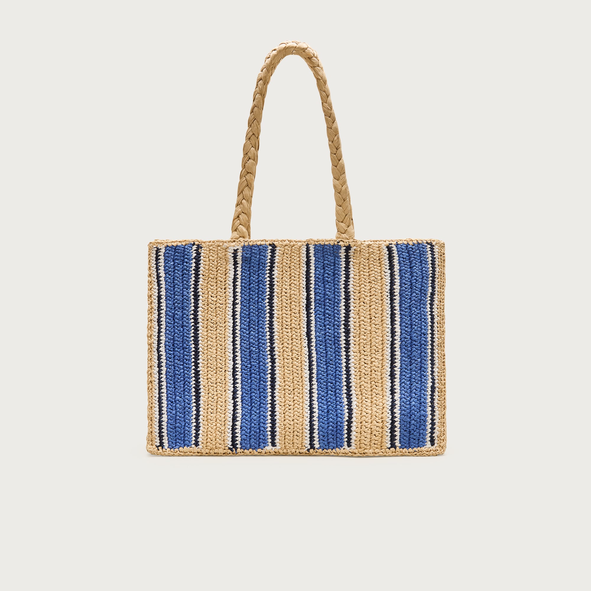 Handknotted straw tote bag in stripe