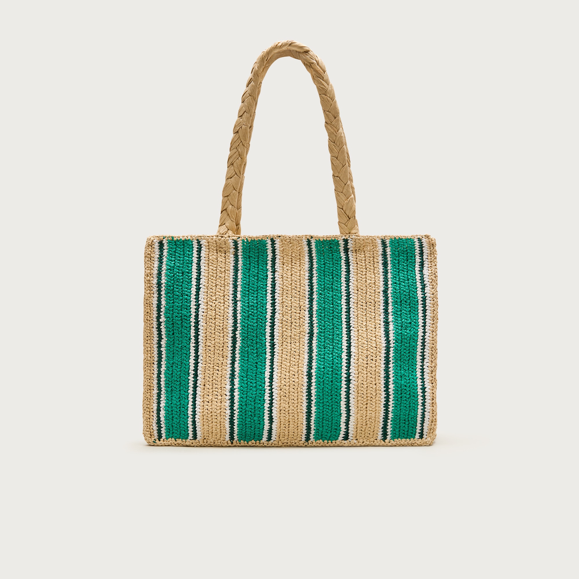 Handknotted straw tote bag in stripe