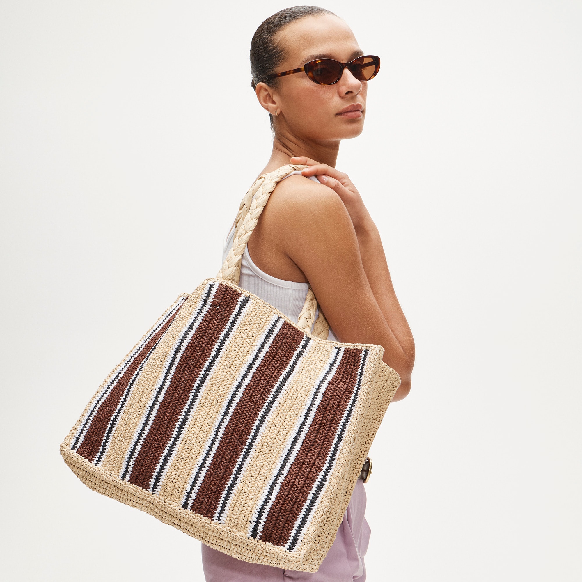 Handknotted Straw Tote Bag In Stripe For Women | J.Crew