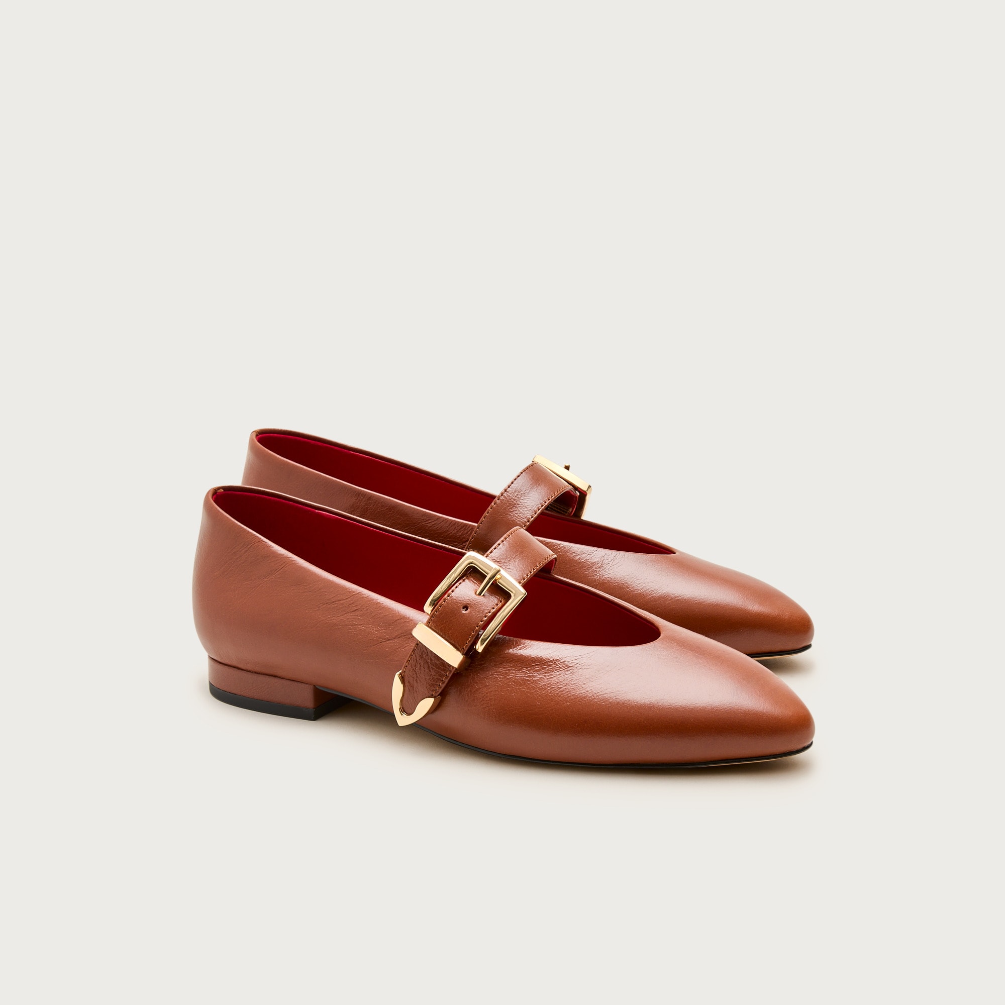 knee length dresses for ladies Red Mary Jane Leather Flat - Jude