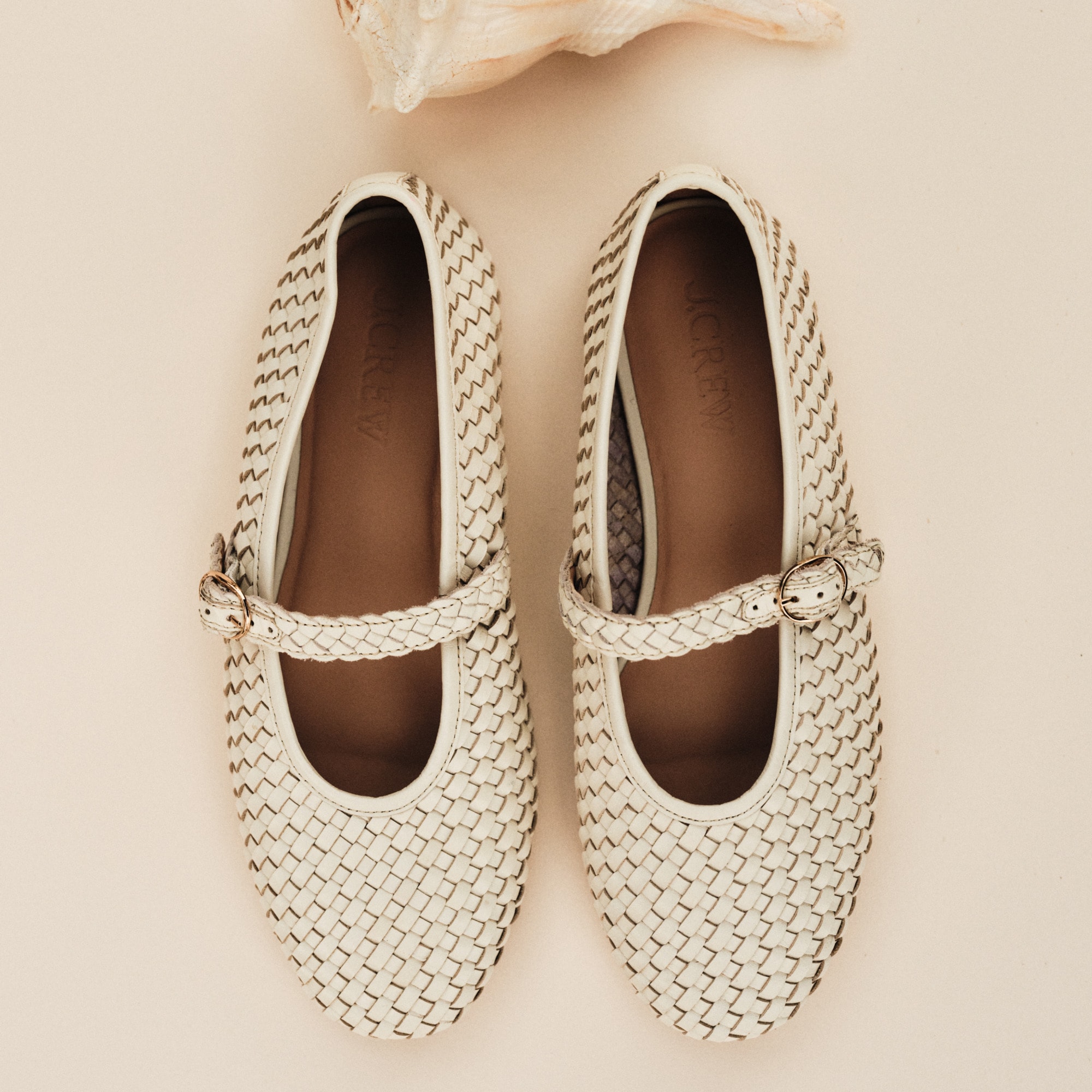 Mary Jane ballet flats in woven leather