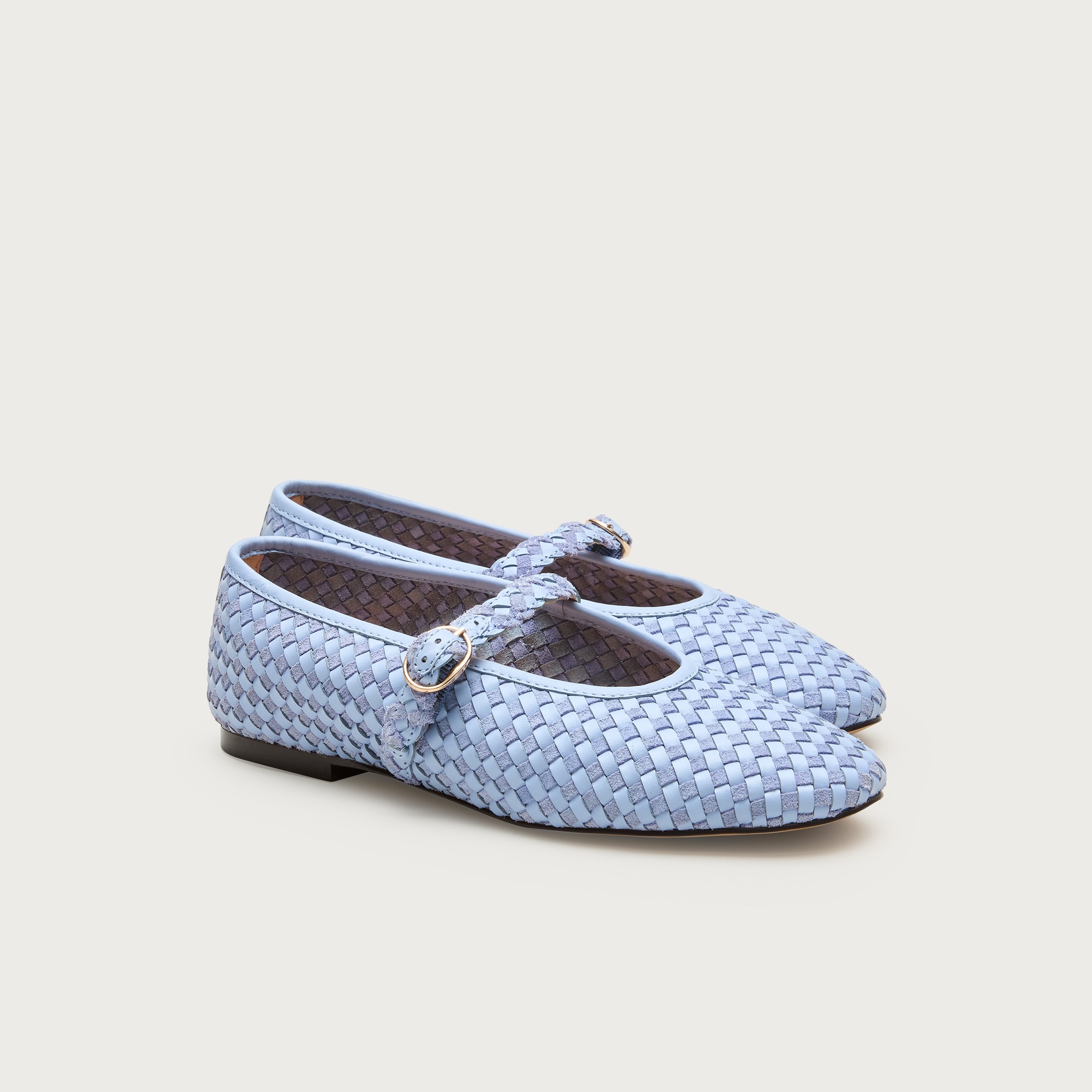 mary jane ballet flats in woven leather and suede for women