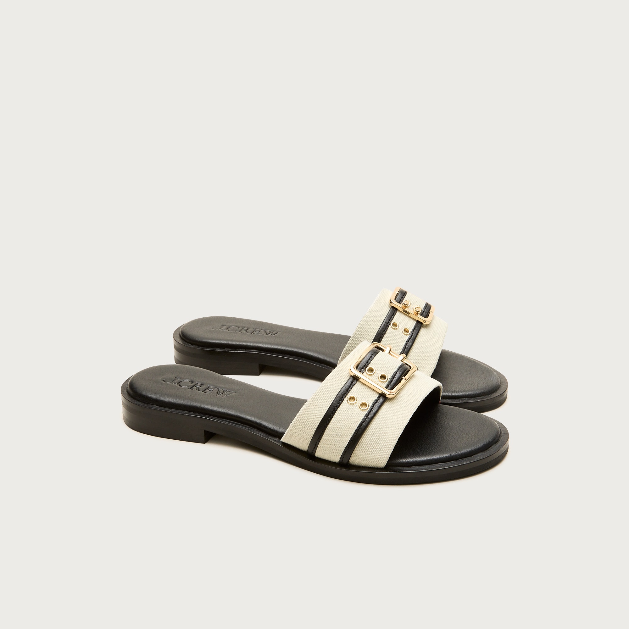 Belted sandals in canvas and leather