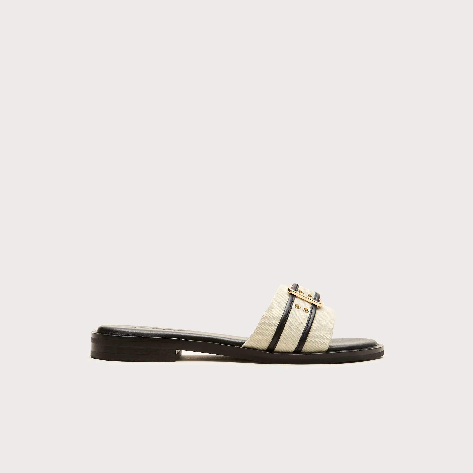 Belted sandals in canvas and leather