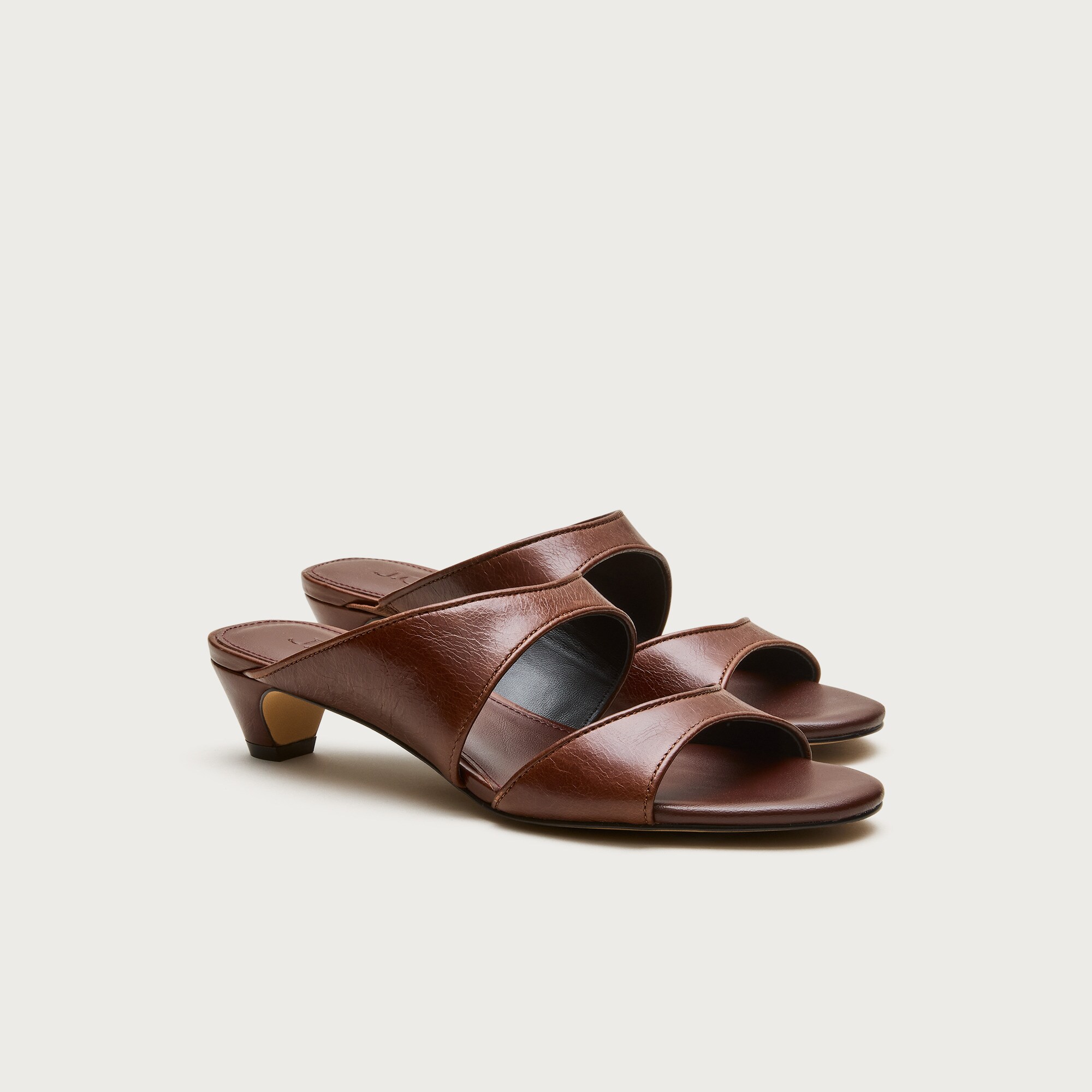 Double-strap kitten heels in Italian leather