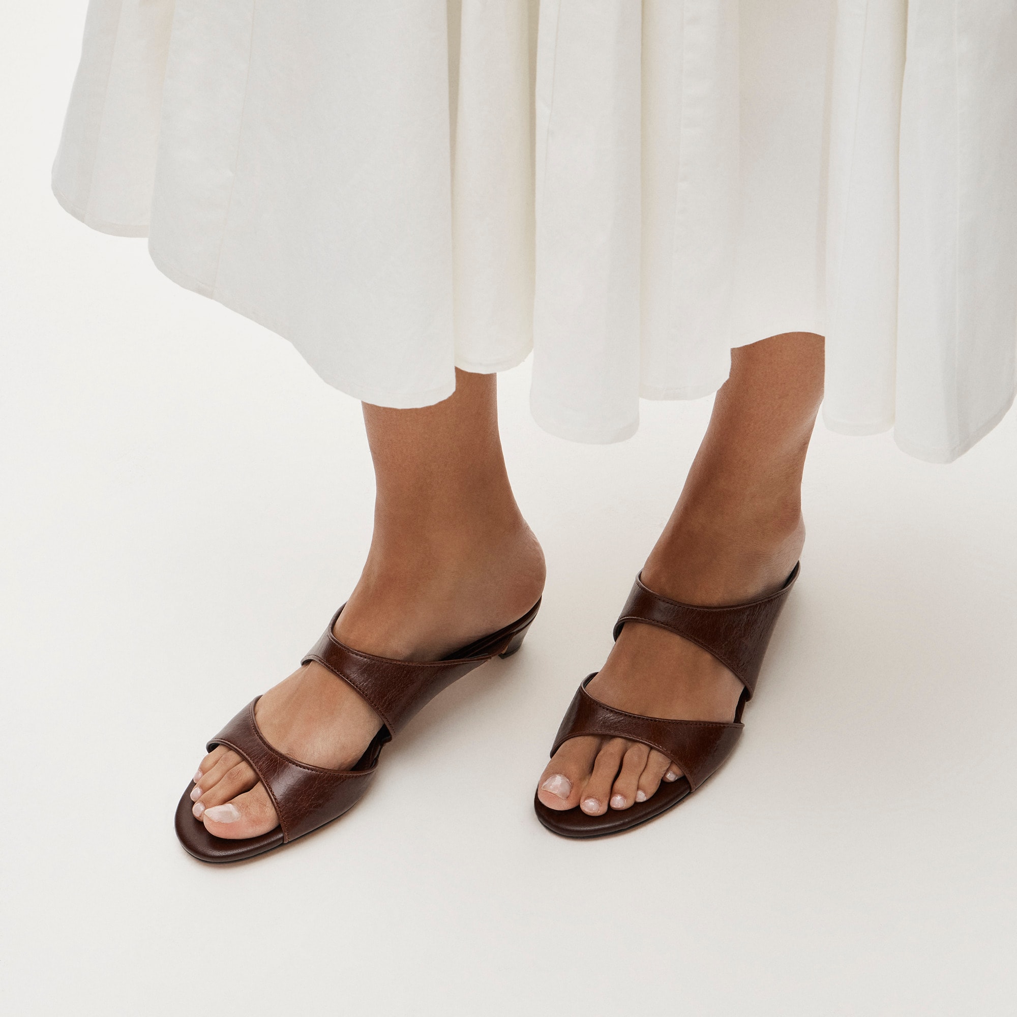 Double-strap kitten heels in Italian leather