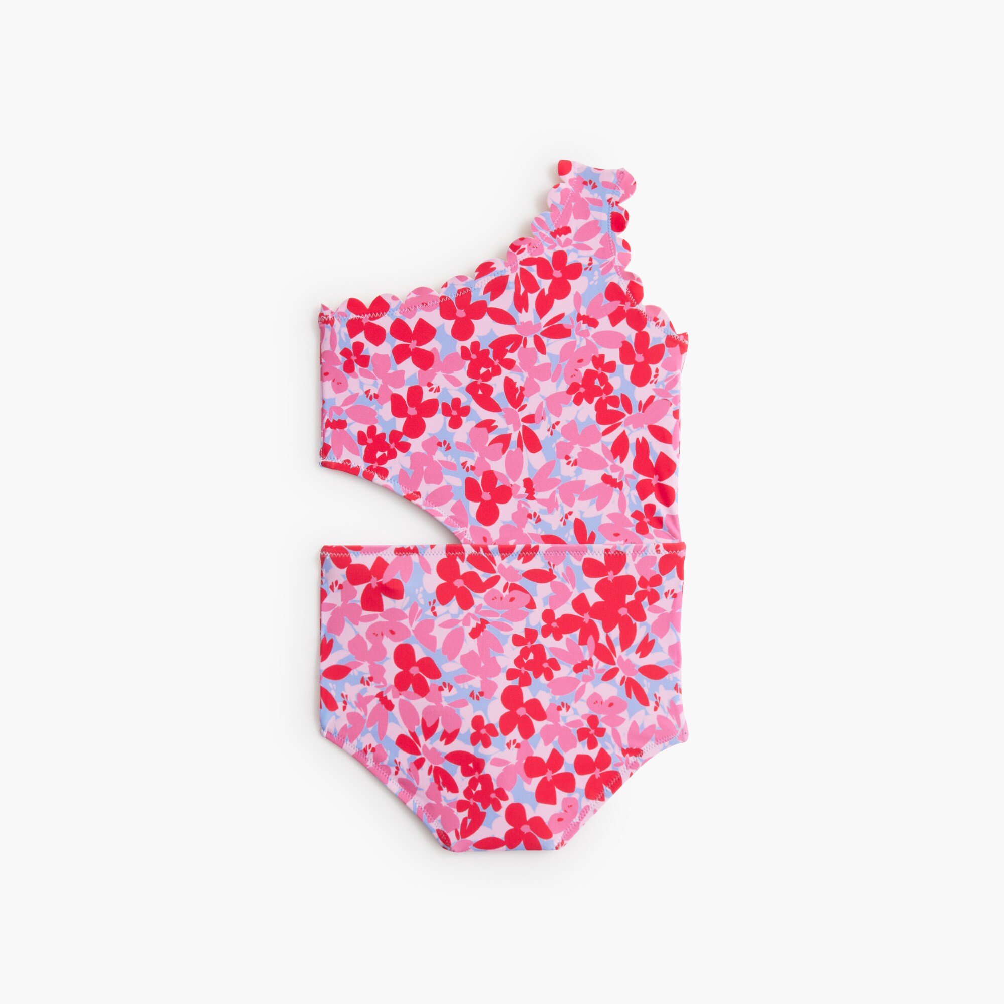 Girls' floral scalloped one-piece swimsuit