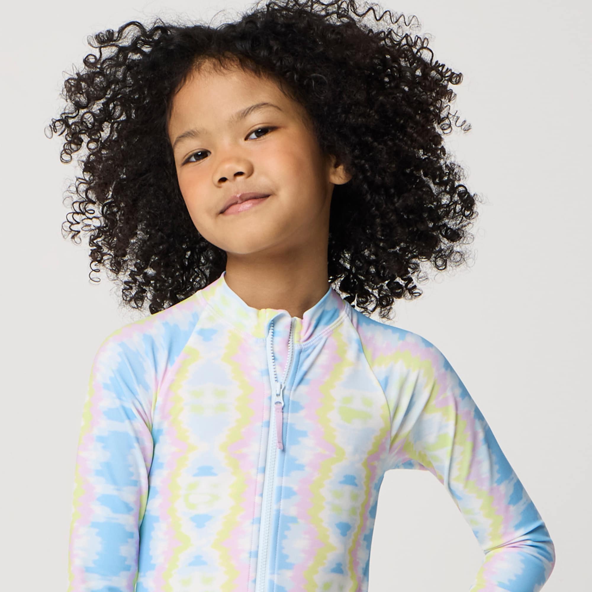Girls' tie-dyed rash guard swimsuit