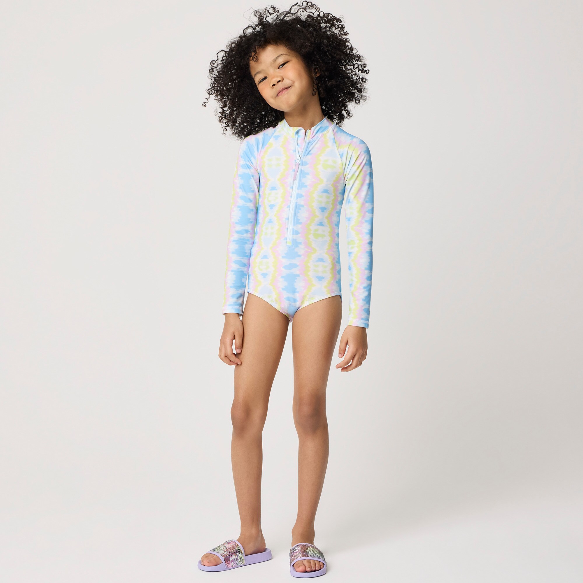  Girls' tie-dyed rash guard swimsuit