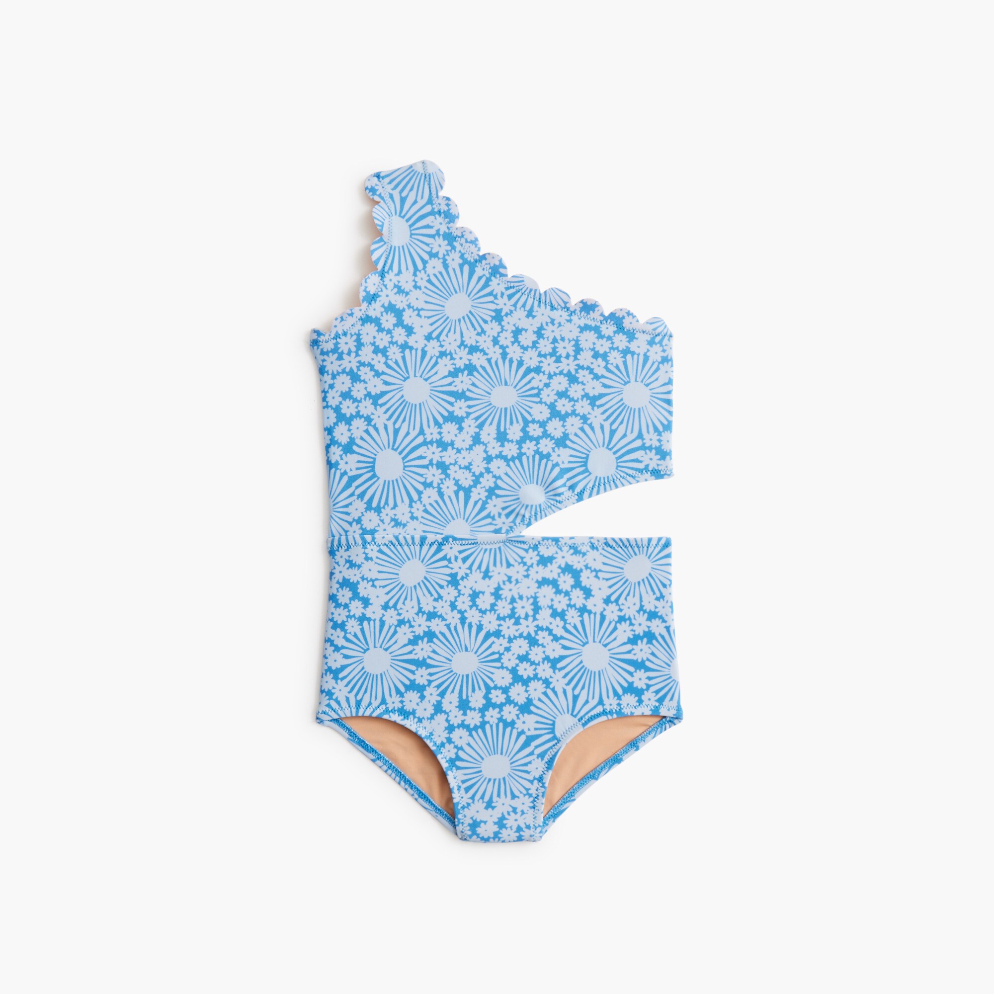 girls' floral scalloped one-piece swimsuit for girls