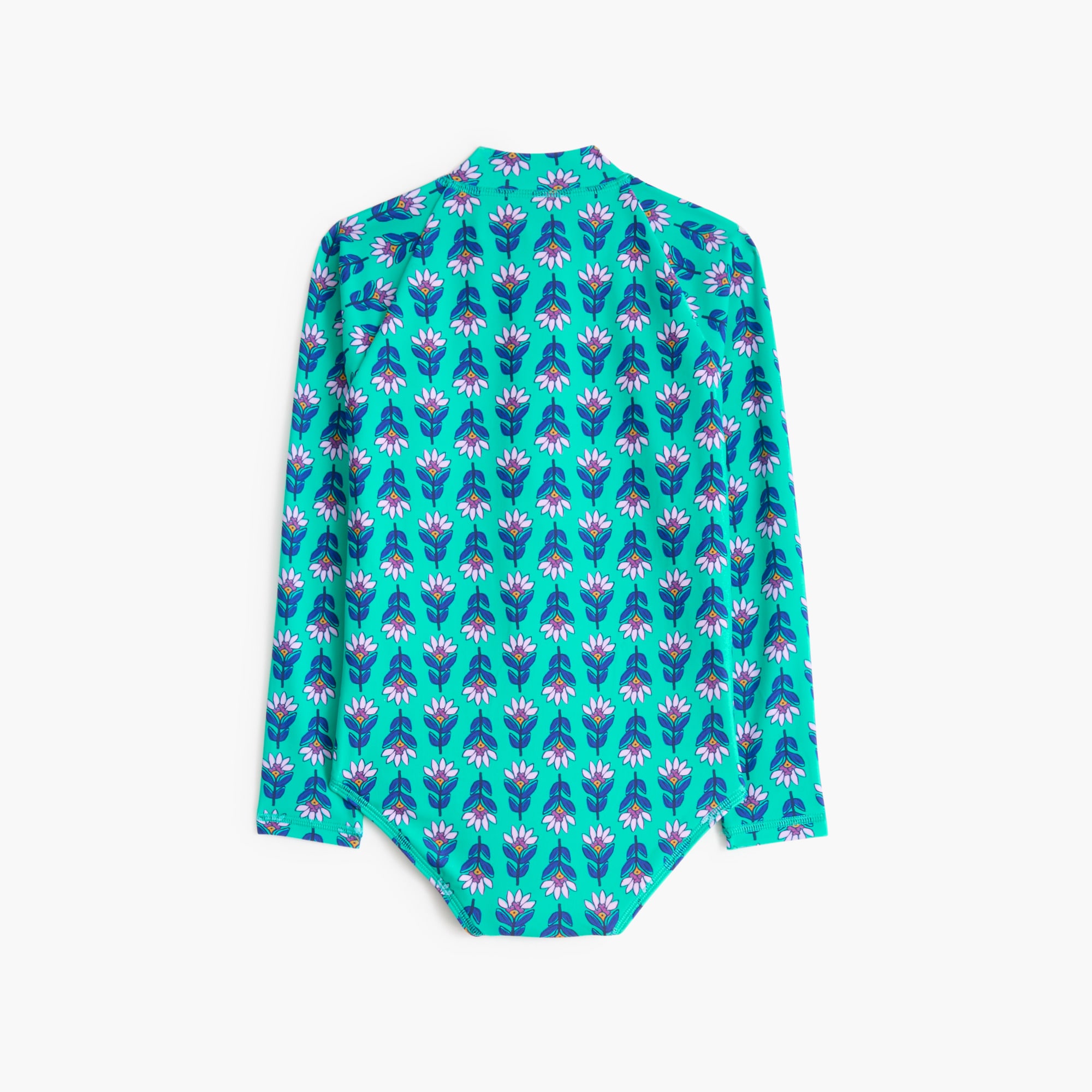Girls' block-print rash guard swimsuit