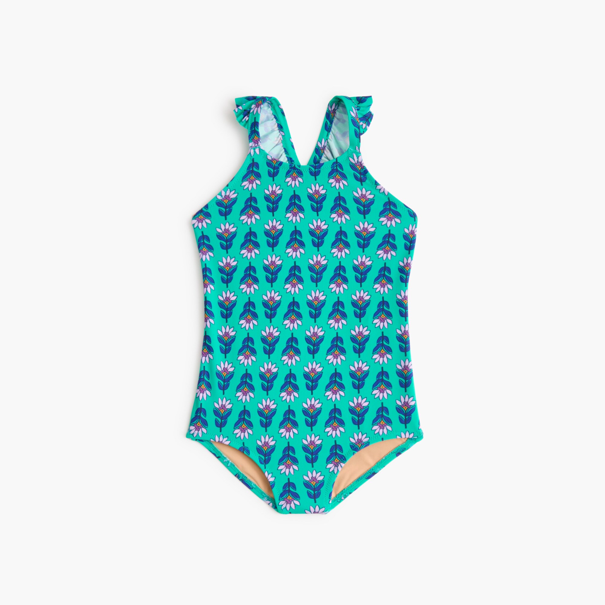  Girls' block-print one-piece swimsuit