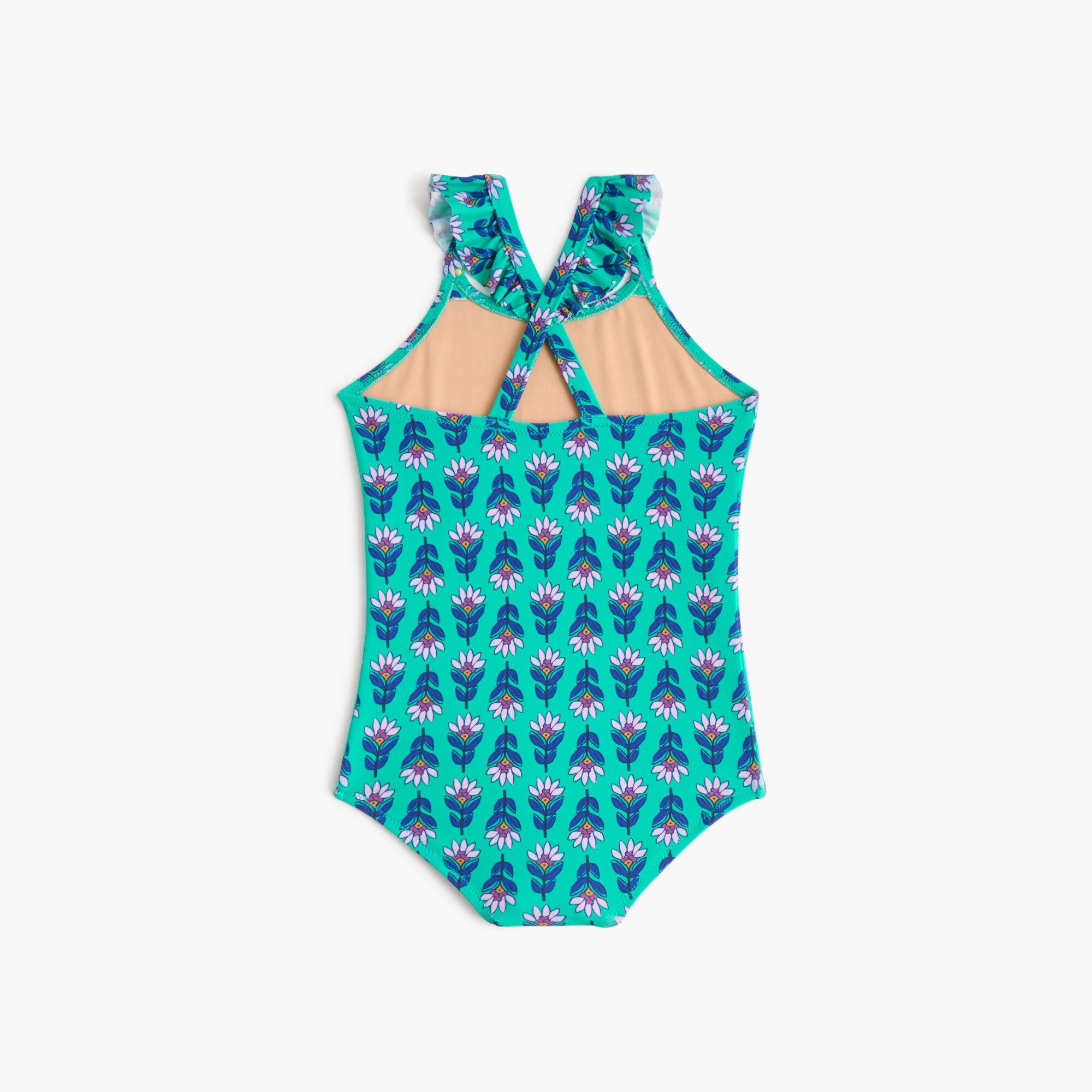 Girls' block-print one-piece swimsuit