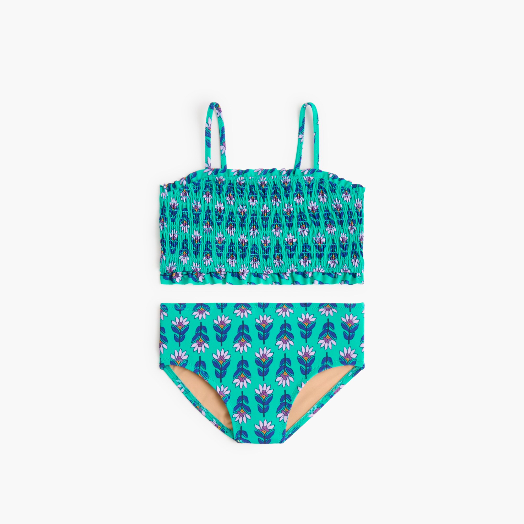 girls' smocked block-print two-piece bikini set for girls