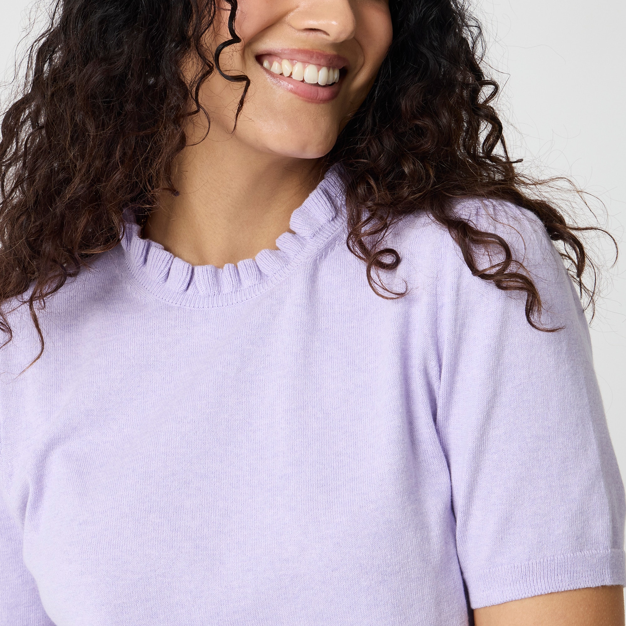 Short-sleeve cotton ruffleneck sweater - image 4