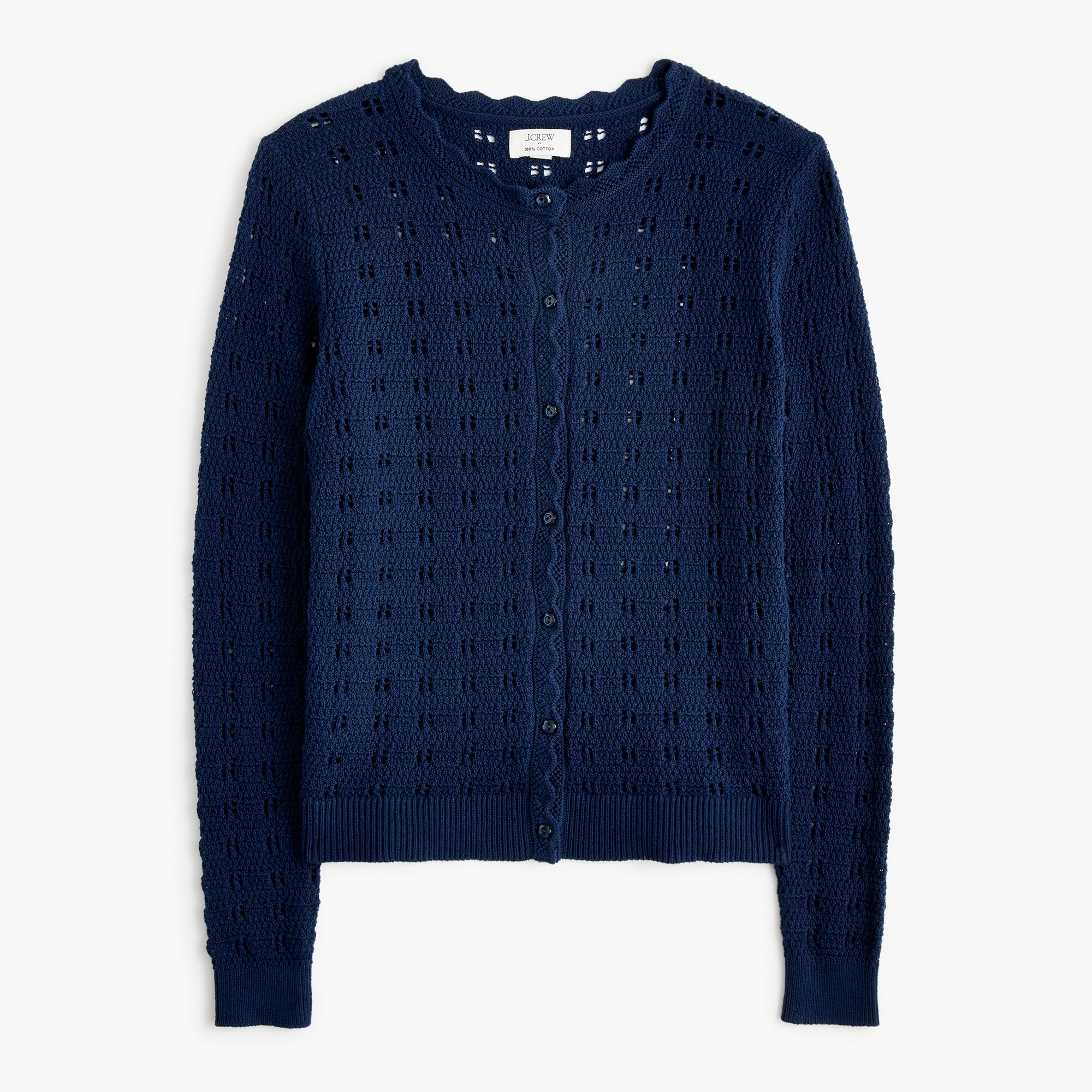  Scalloped pointelle cardigan sweater