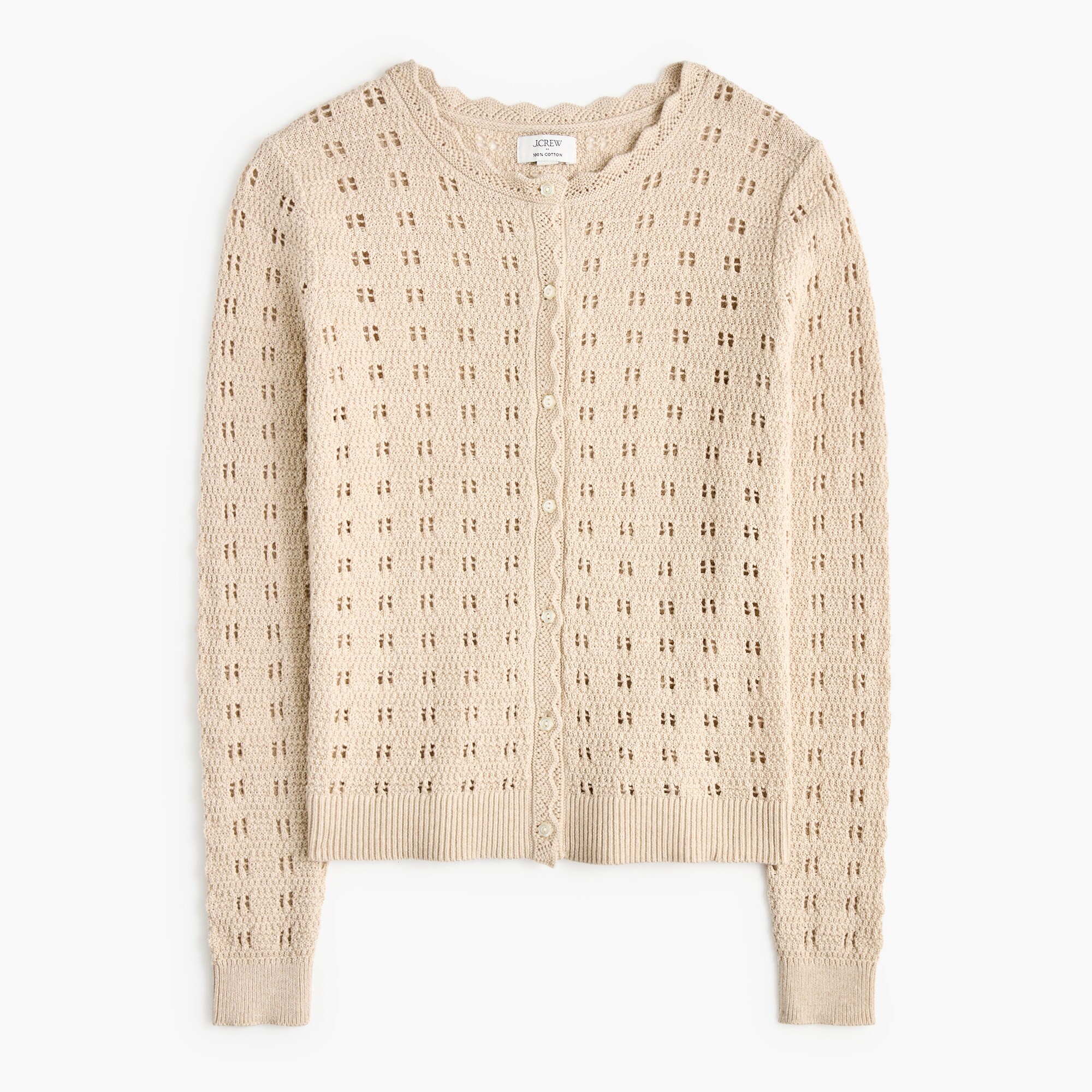 Scalloped pointelle cardigan sweater