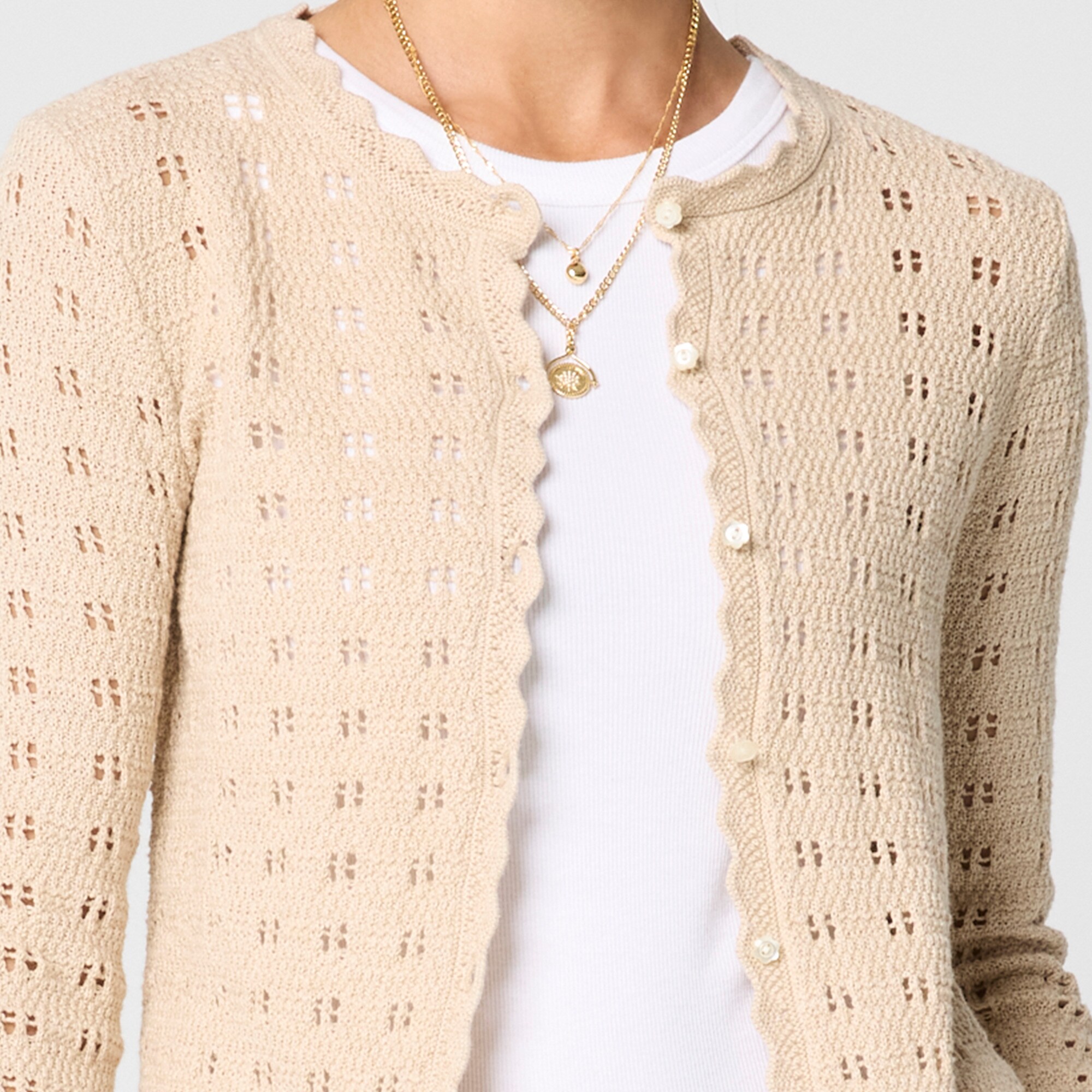 Scalloped pointelle cardigan sweater