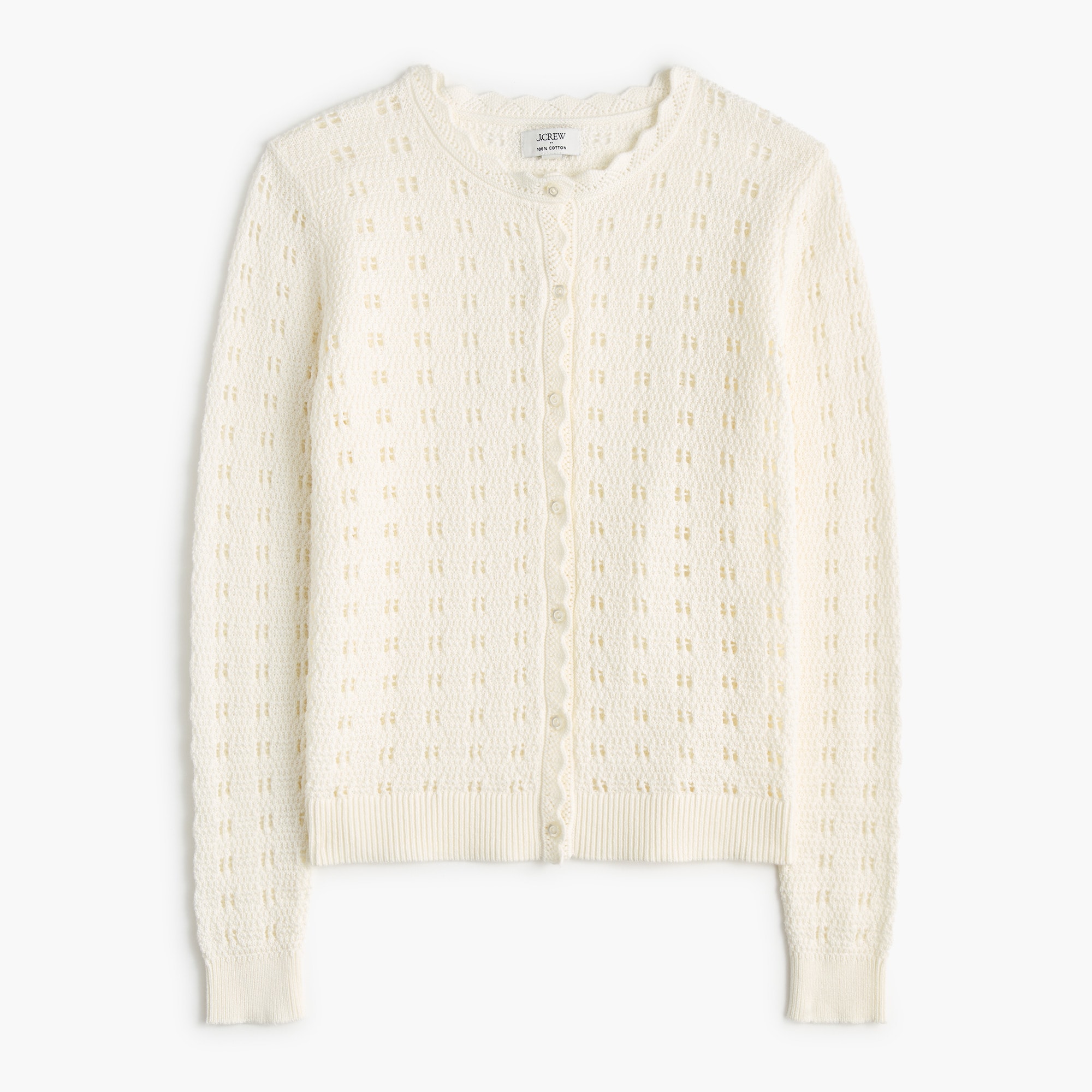 Scalloped pointelle cardigan sweater