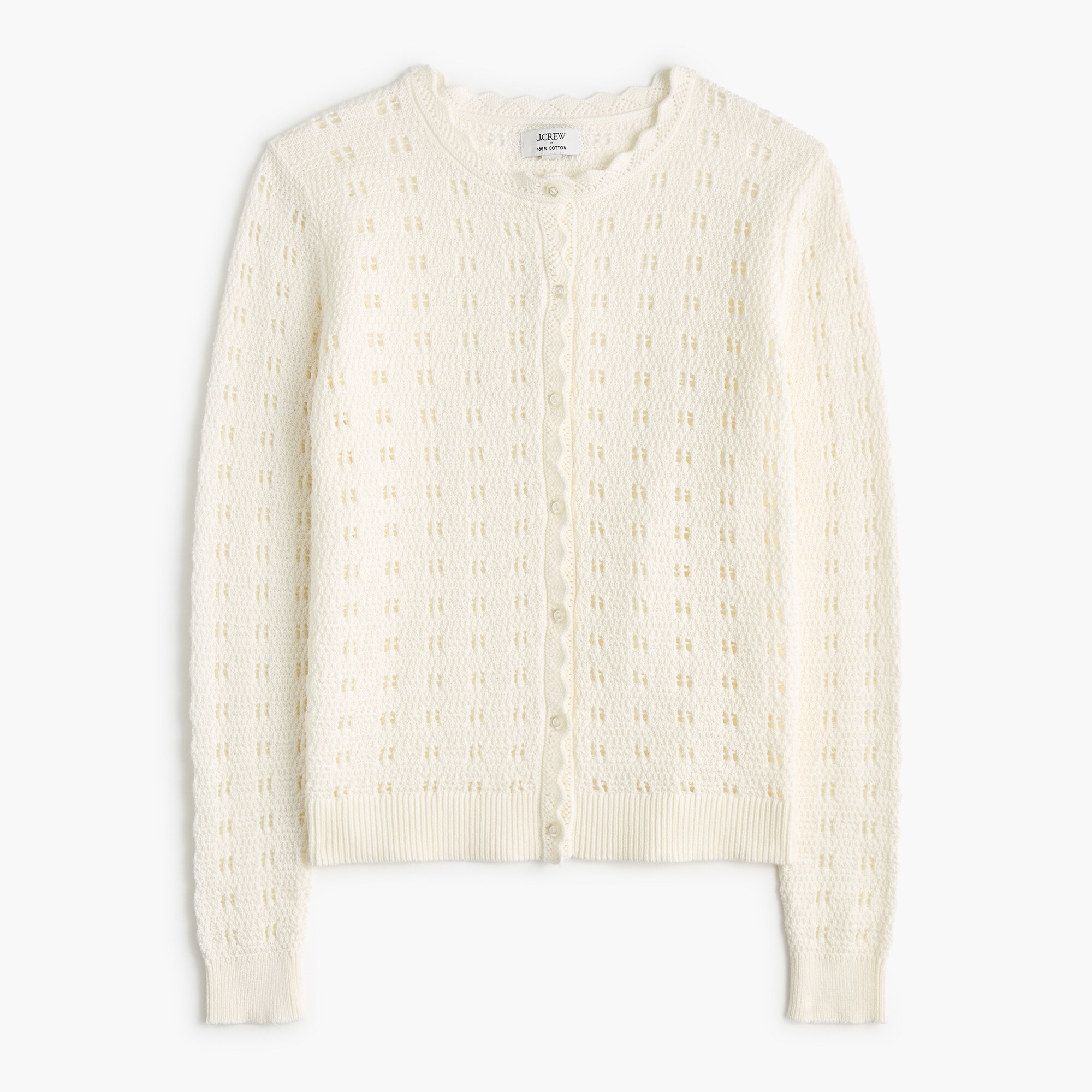Scalloped pointelle cardigan sweater