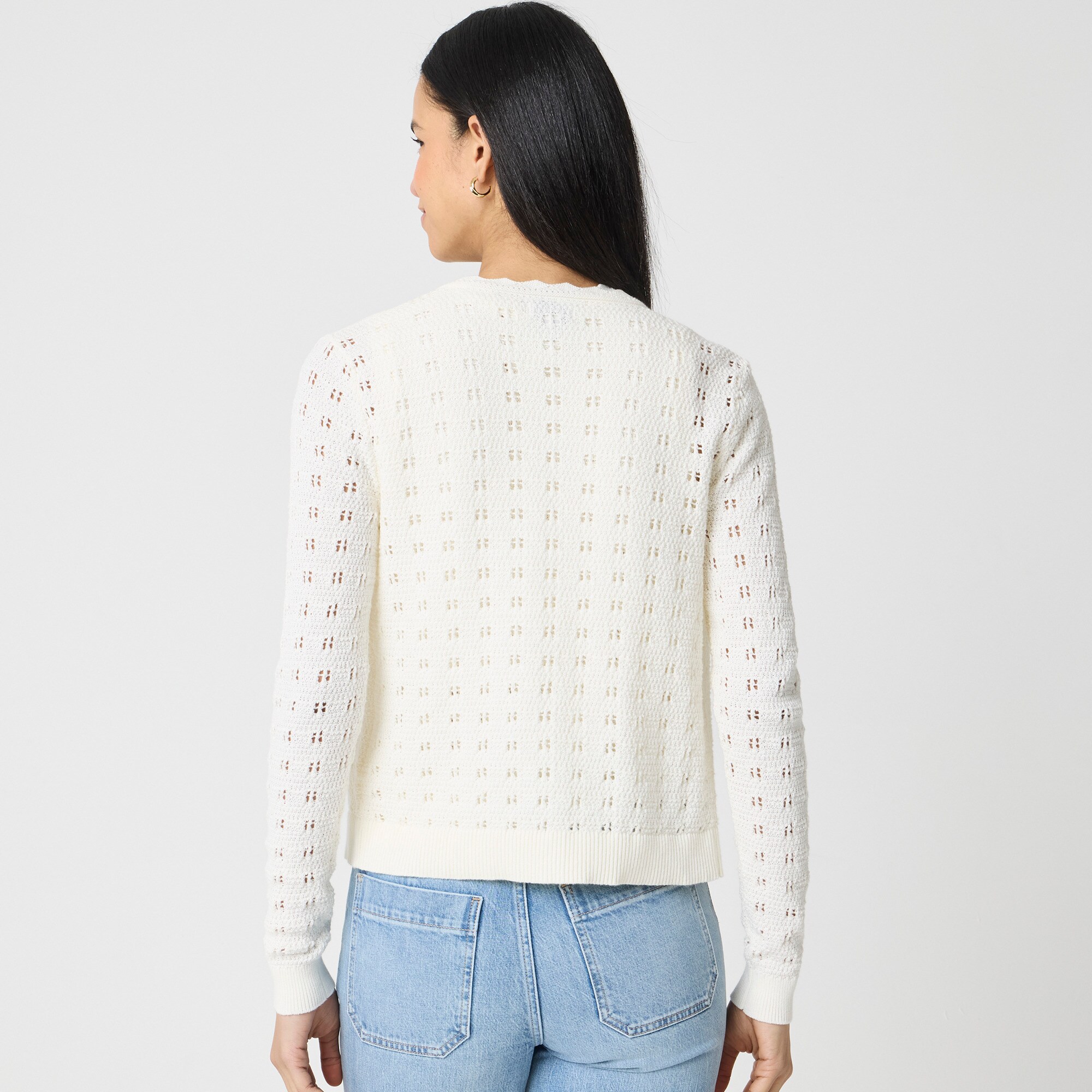 Scalloped pointelle cardigan sweater