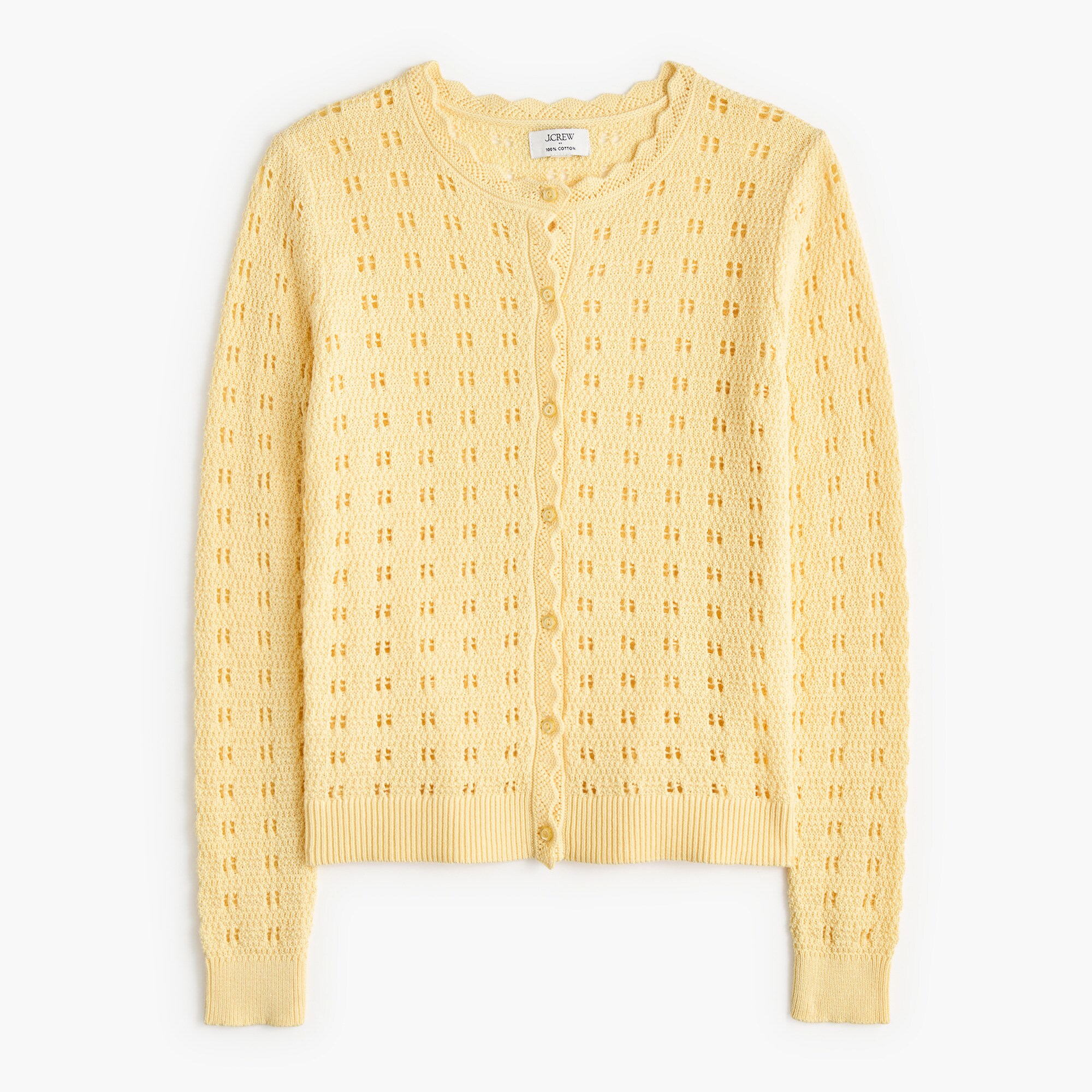 Scalloped pointelle cardigan sweater