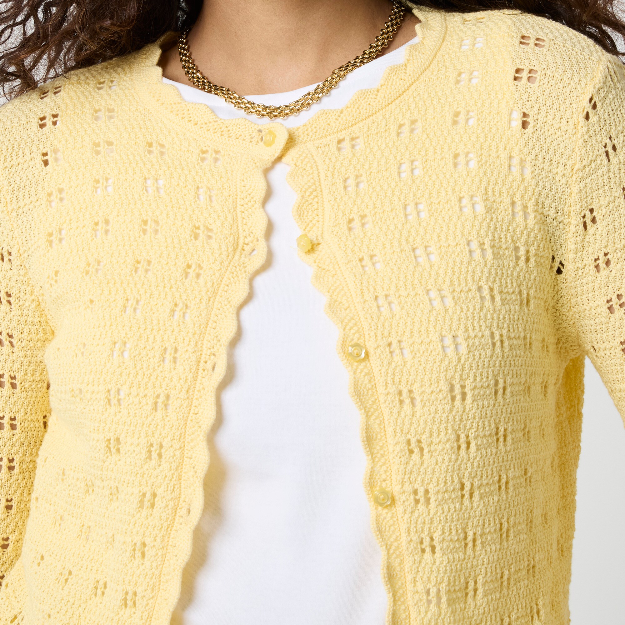 Scalloped pointelle cardigan sweater