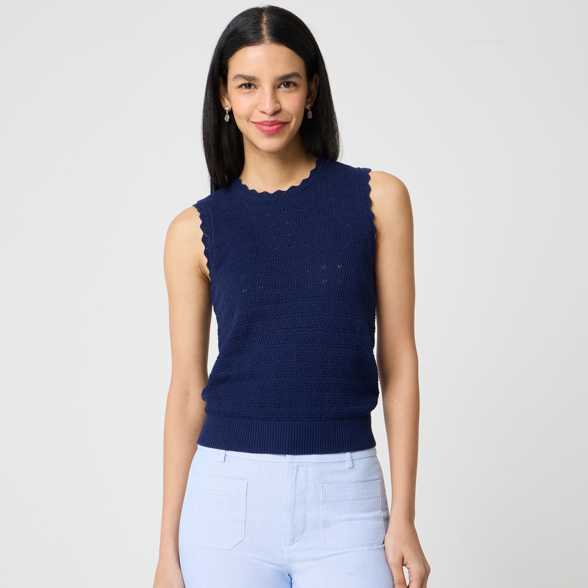  Scalloped pointelle sweater shell