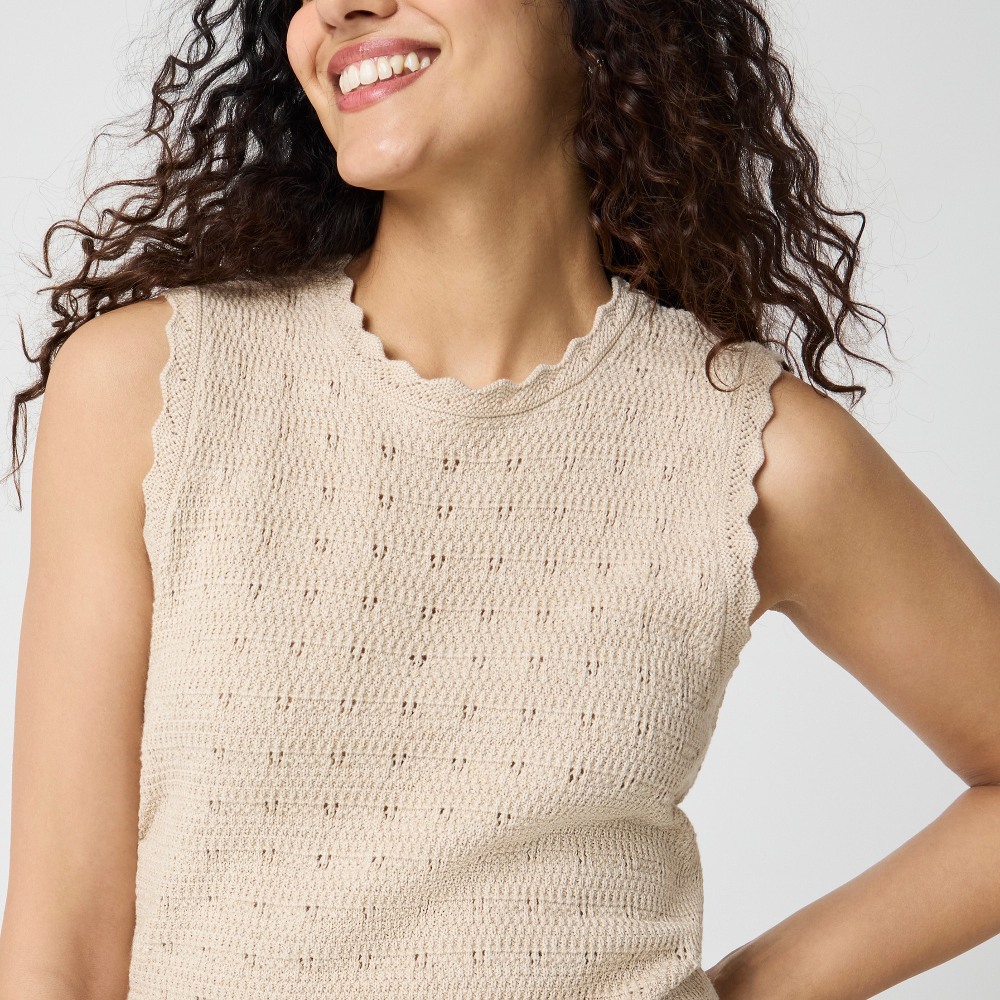 Scalloped pointelle sweater shell - image 4