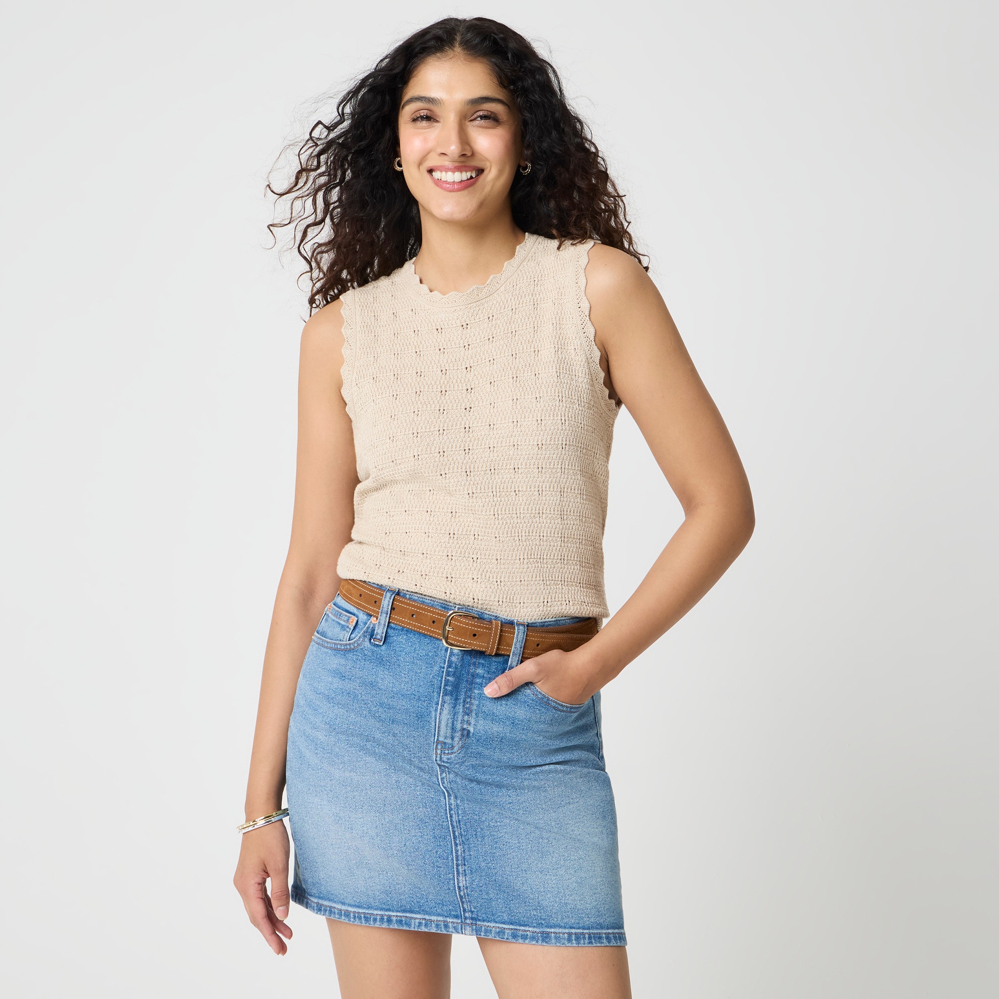 Scalloped pointelle sweater shell - image 3