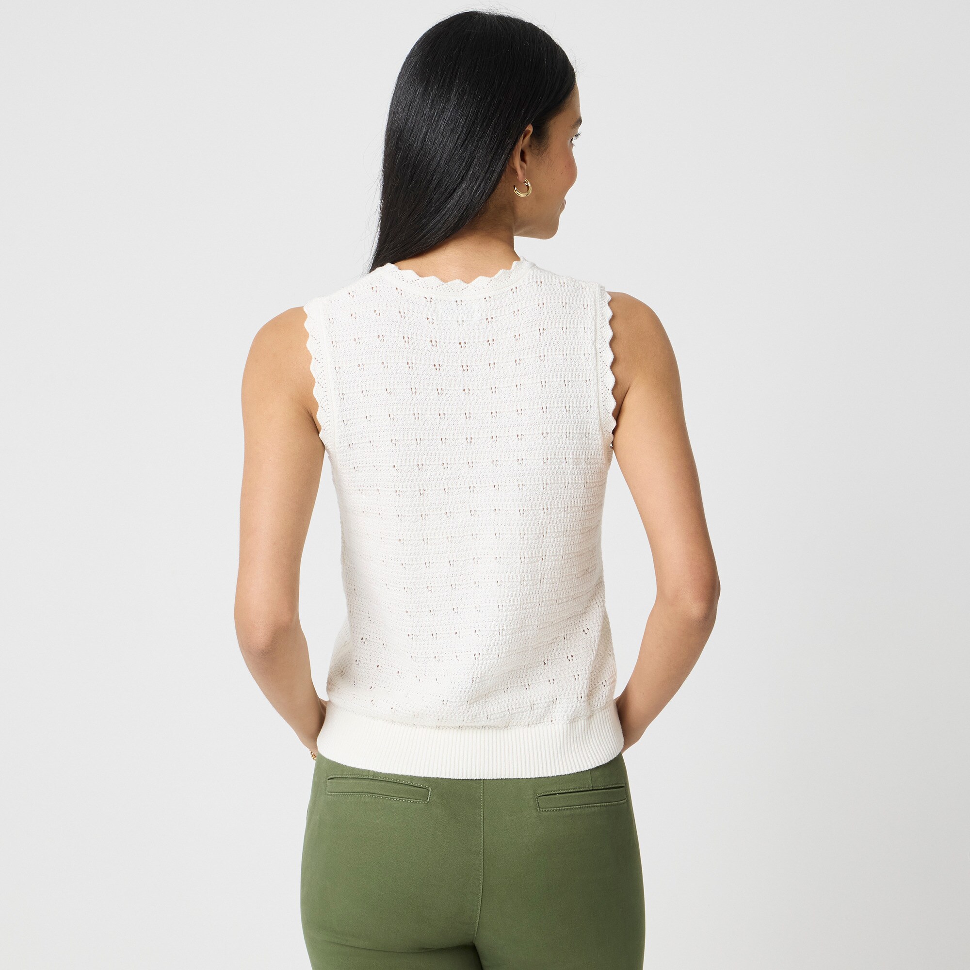 Scalloped pointelle sweater shell