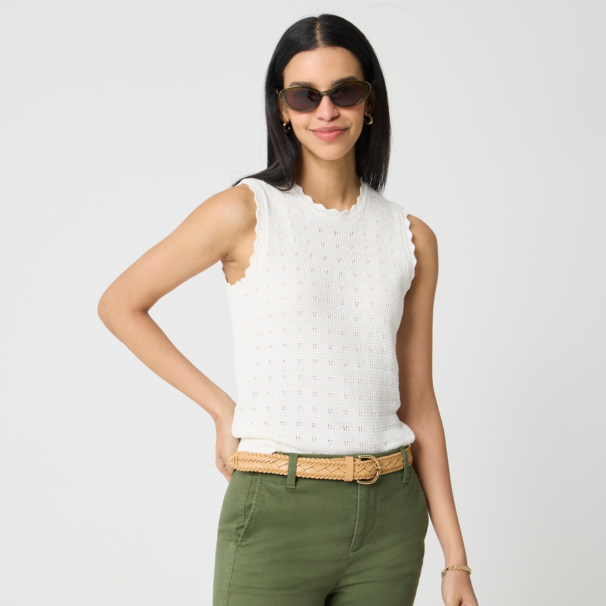womens Scalloped pointelle sweater shell