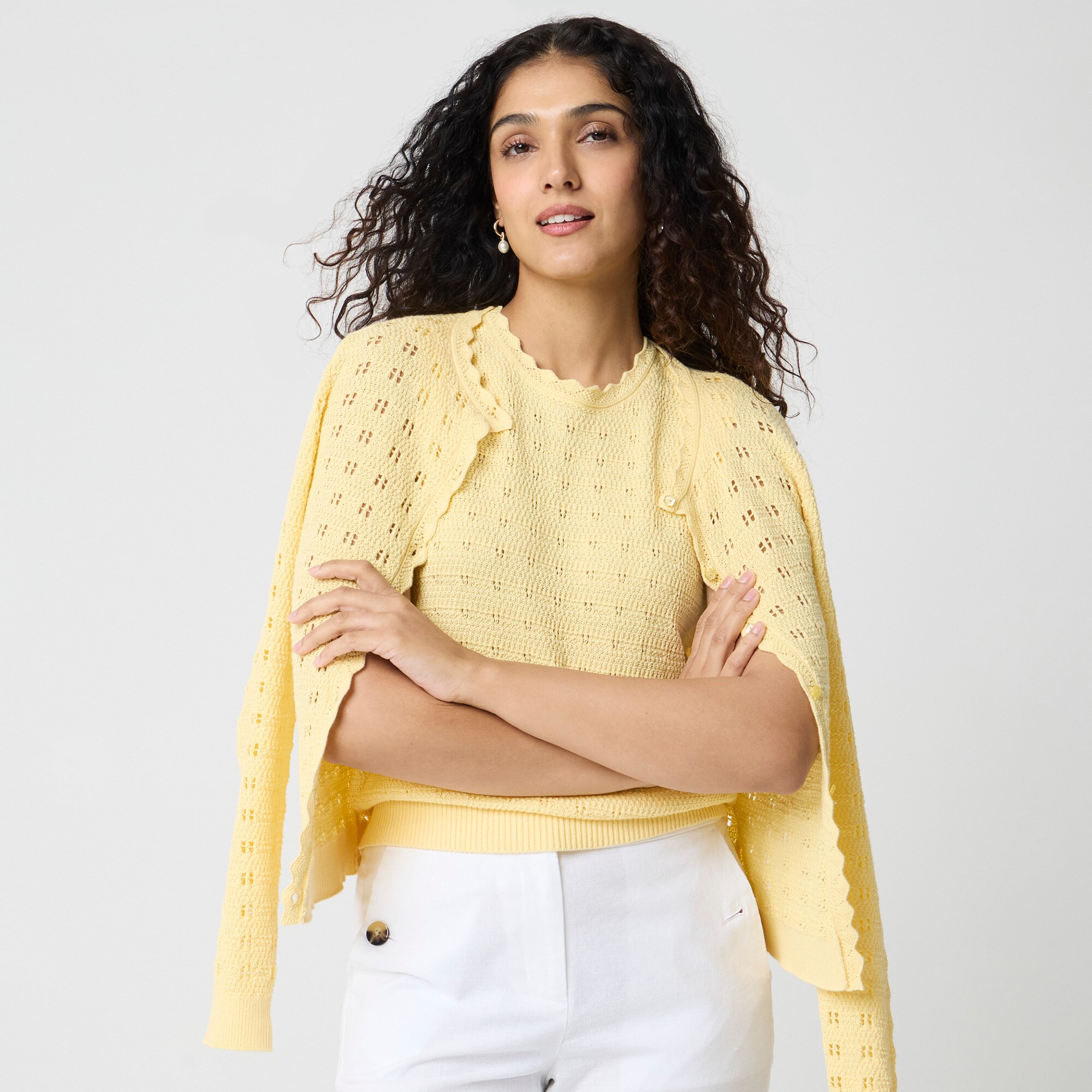  Scalloped pointelle sweater shell