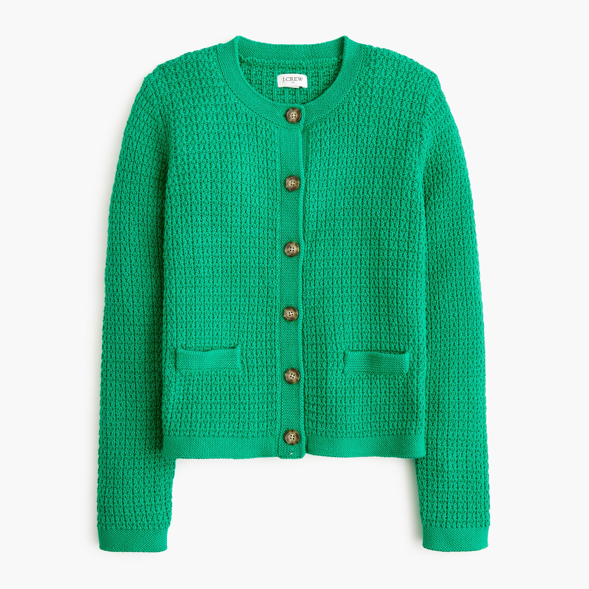 Stitched crewneck cardigan sweater