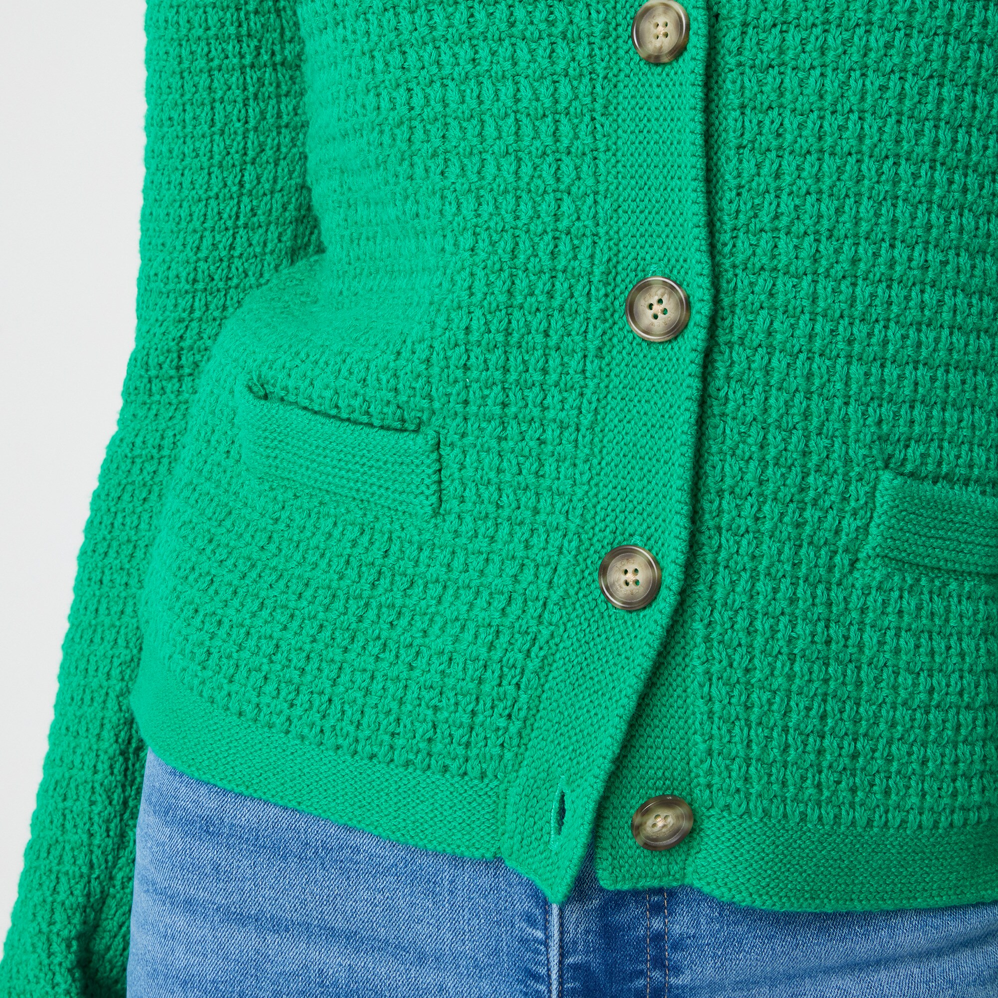 Stitched crewneck cardigan sweater
