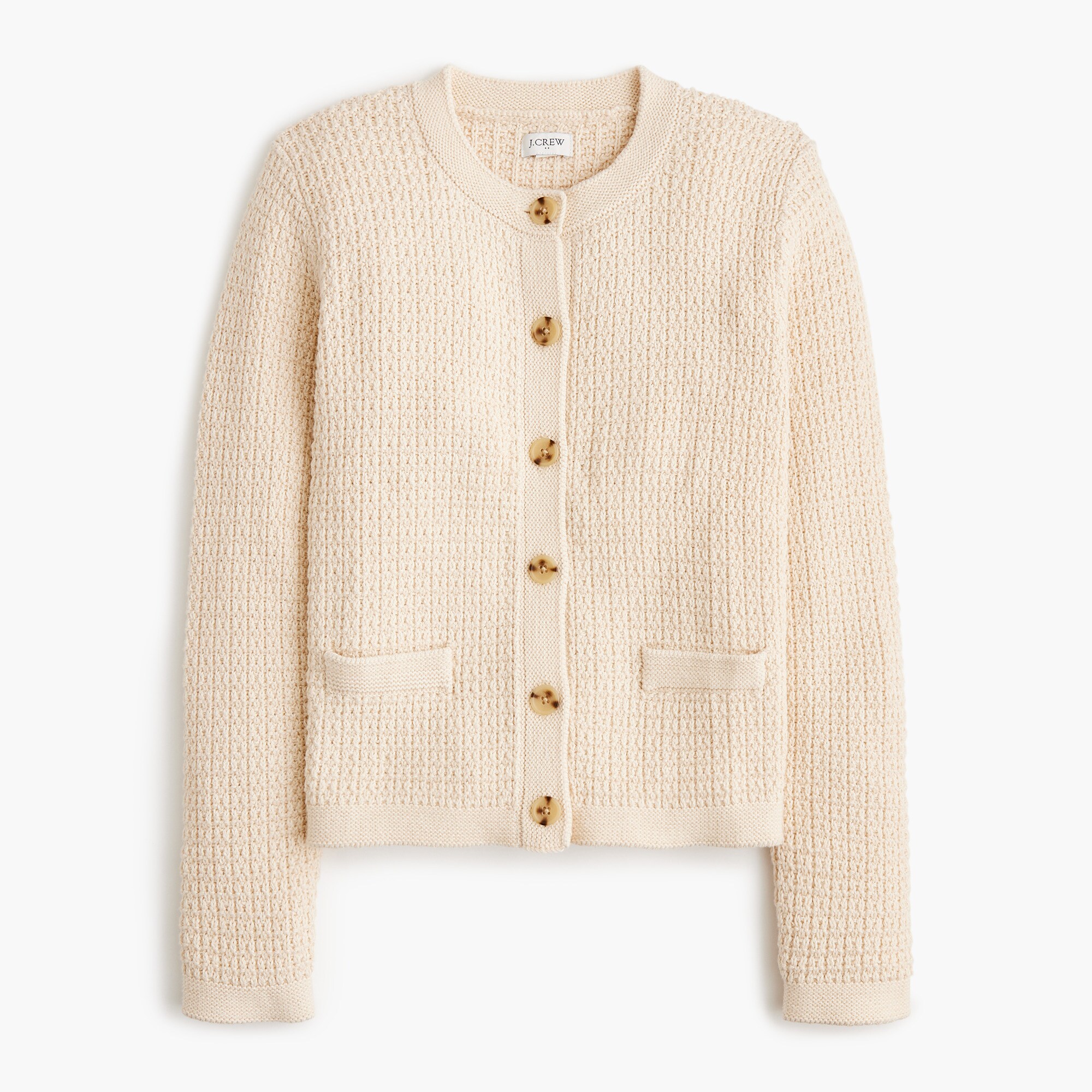 womens Stitched crewneck cardigan sweater