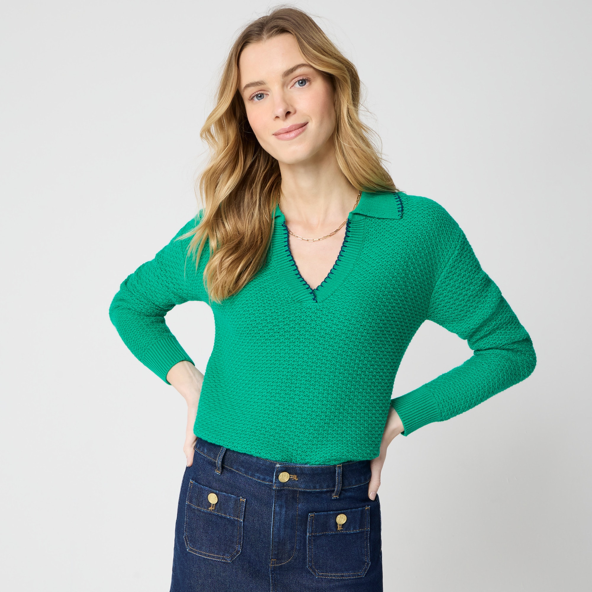 womens Tipped textured sweater-polo